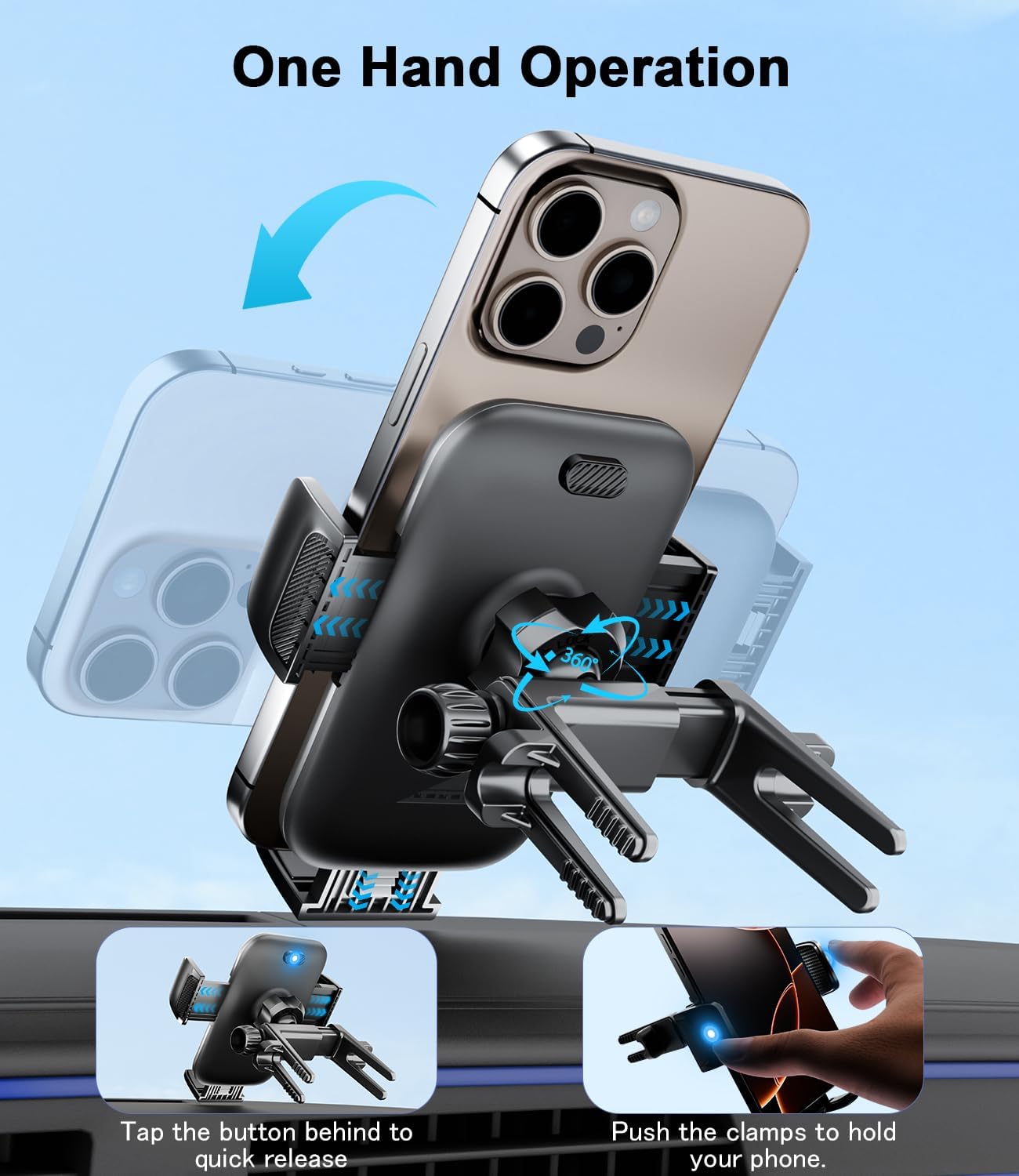 Round Vent Car Phone Holder for Jeep Wrangler JL(2018-2025) Gradiator (2020-2024) Compass (2009-2016) [Thick Case Friendly] Air Vent Car Mount for All Smartphone 4-7.2 inch