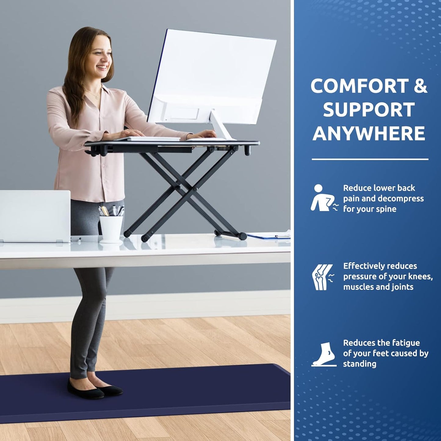 KitchenClouds Kitchen Mat Cushioned Anti Fatigue Kitchen Rug 17.3"x60" Waterproof Non Slip Kitchen Rugs and Mats Standing Desk Mat Comfort Floor Mats for Kitchen House Sink Office (Blue)