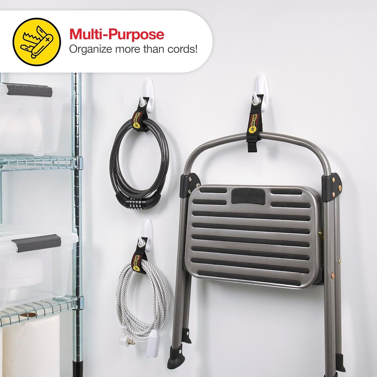 Heavy-Duty Wrap-It Storage Straps - Assorted 9-Pack - Extension Cord Hanger Cord Straps for Garage Storage and Organization