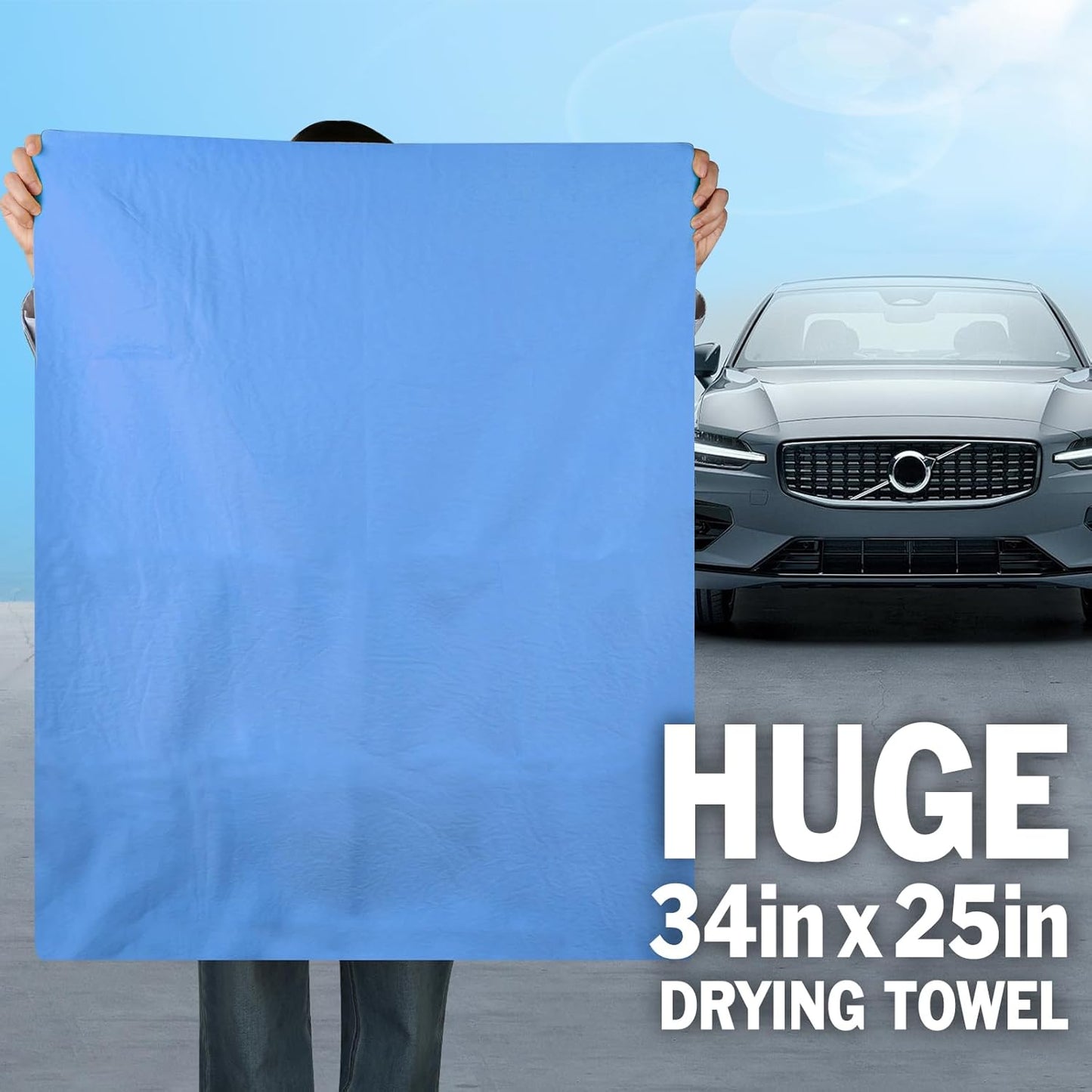 3 Pack Premium XL Shammy Cloth for Car Drying, 34”x25” Chamois Towel for Car, Super Absorbent Shammy Towel for Car, Reusable Soft Car Drying Towels