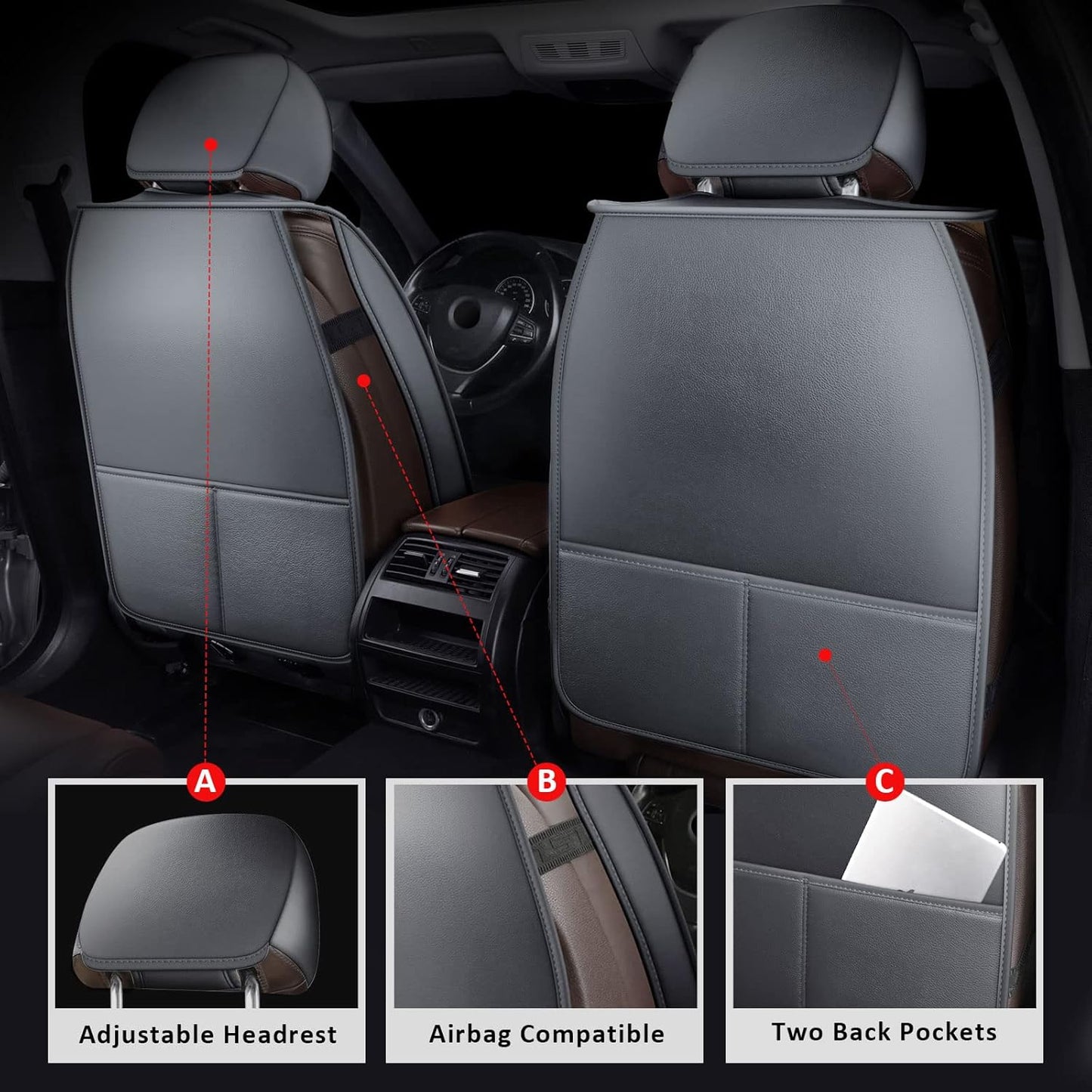 MIROZO Ram Seat Covers,Waterproof Truck Seat Covers Fits for 2009-2025 Dodge Ram 1500 2500 3500 Crew Quad Regular Cab Pickup Cushions Compatible with Split Bench 40/60(Gray,Full Set Flat Back)