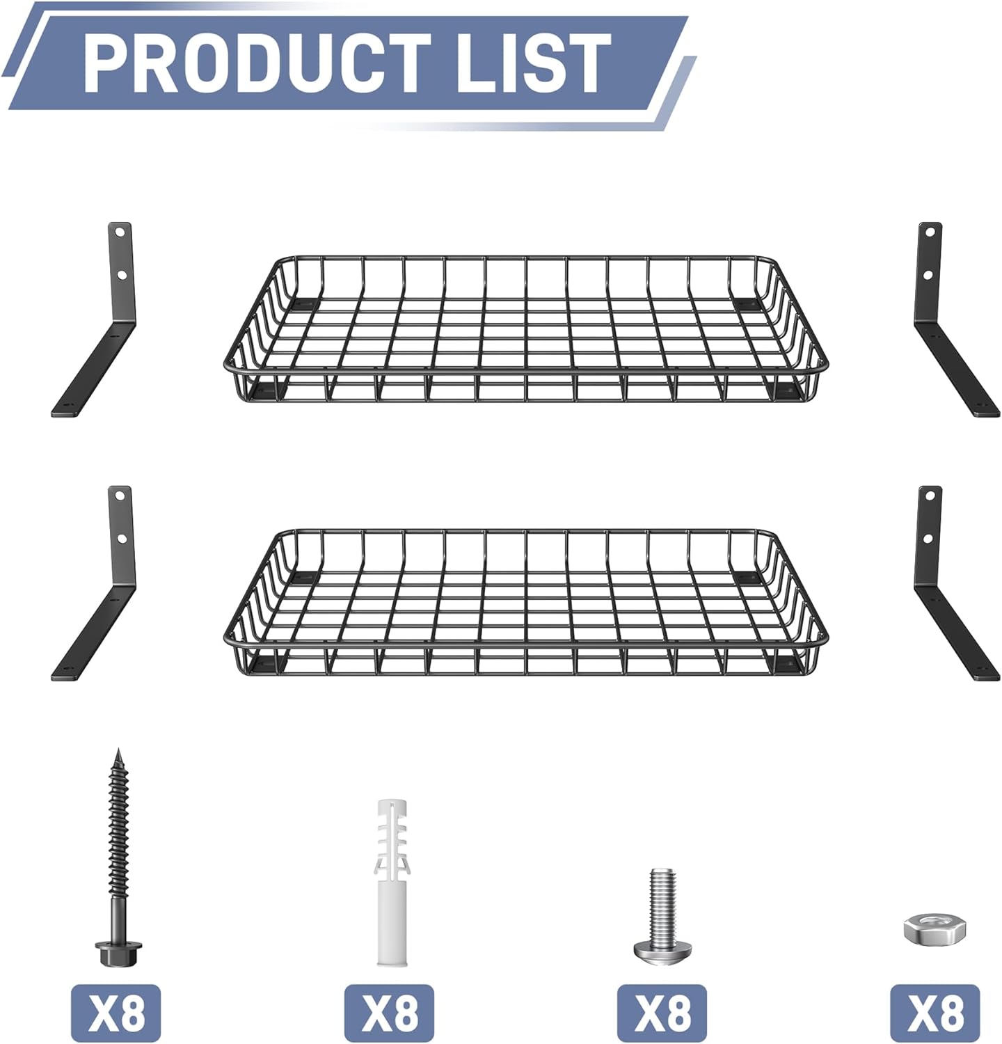 WALMANN Garage 12x18 inch Wall Shelf, Wall-Mounted Storage Shelves for Garage, Closet, Laundry Room, Heavy Duty Wall Shelving, Holds Up to 60 lbs(Pack of 2, Black)