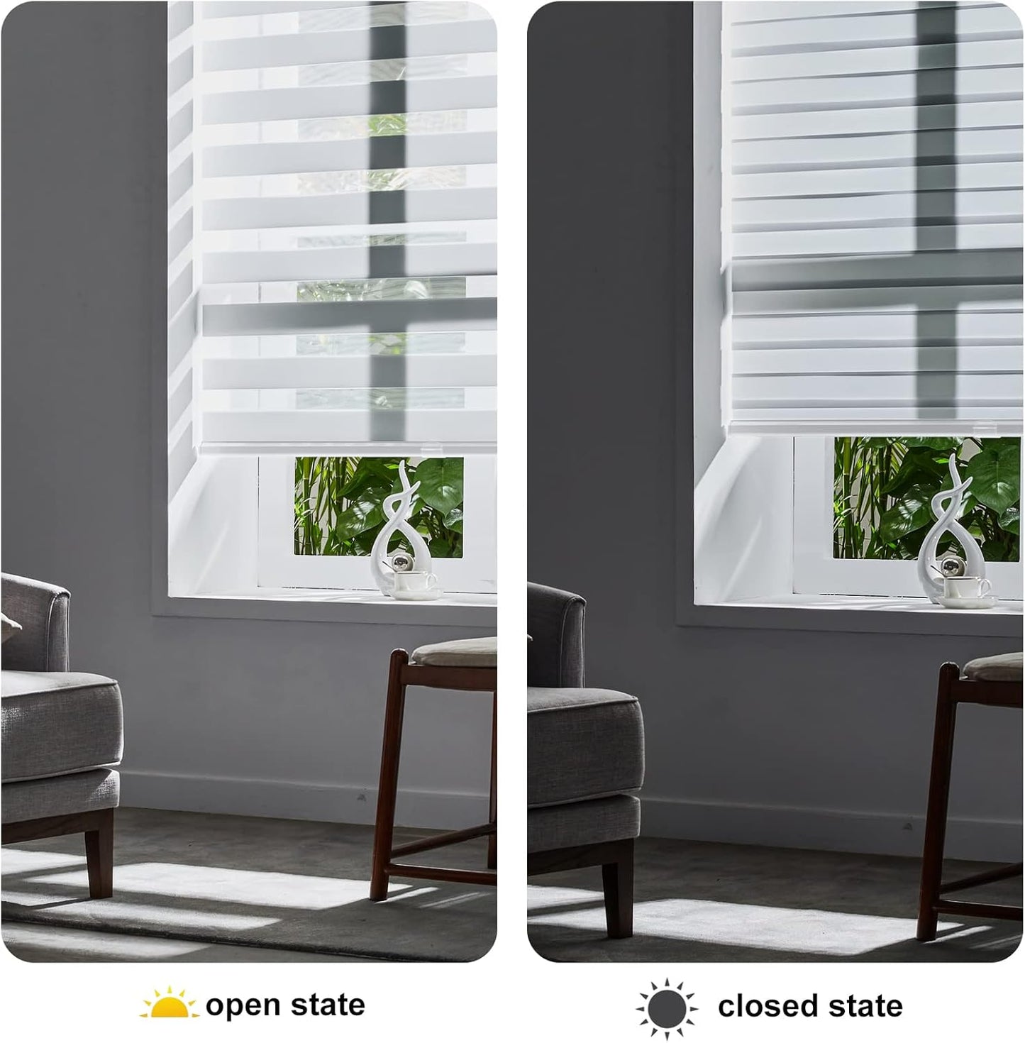Persilux Cordless Zebra Blinds for Windows Free-Stop Window Blinds (35" W X 47" H, White) Dual Layer Light Control for Day and Night, Light Filtering Sheer Shades for Home, Bedroom, Easy to Install