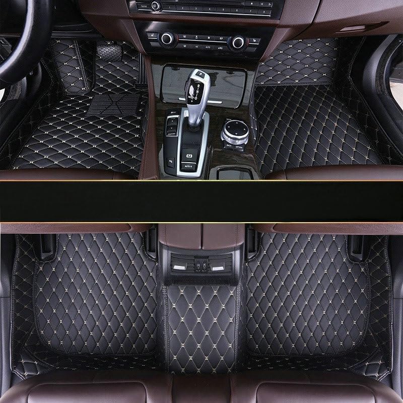 Custom Artificial Leather Waterproof All-Weather Car Floor Mats Fit for 99% Sedan SUV Sports Car Vehicle Car Mat (Black Beige)