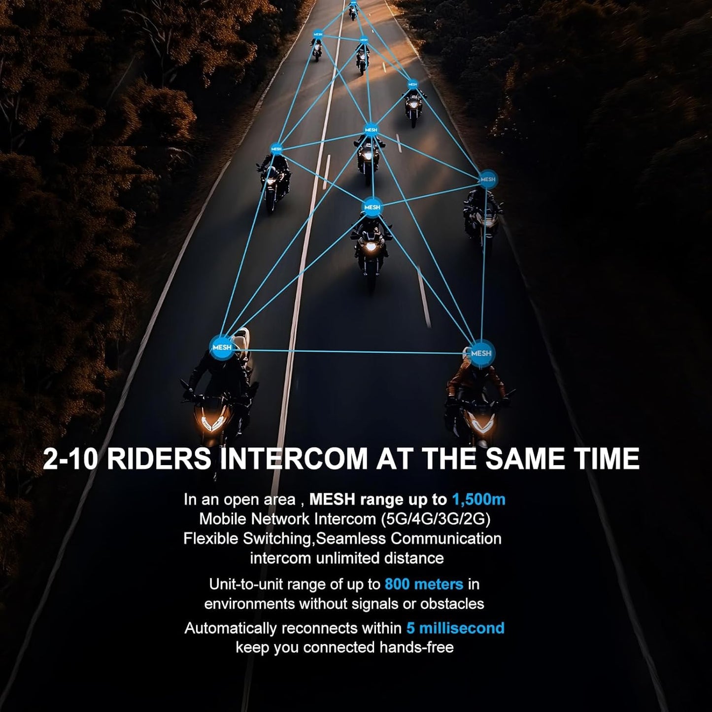 SolaMr X10 Motorcycle Helmet Bluetooth Headset Speakers Headphone, Ski Helmet Intercom Integrated Mesh Communication System Support 10 Riders with Bluetooth 5.1, Noise Cancellation, FM Radio, Sliver