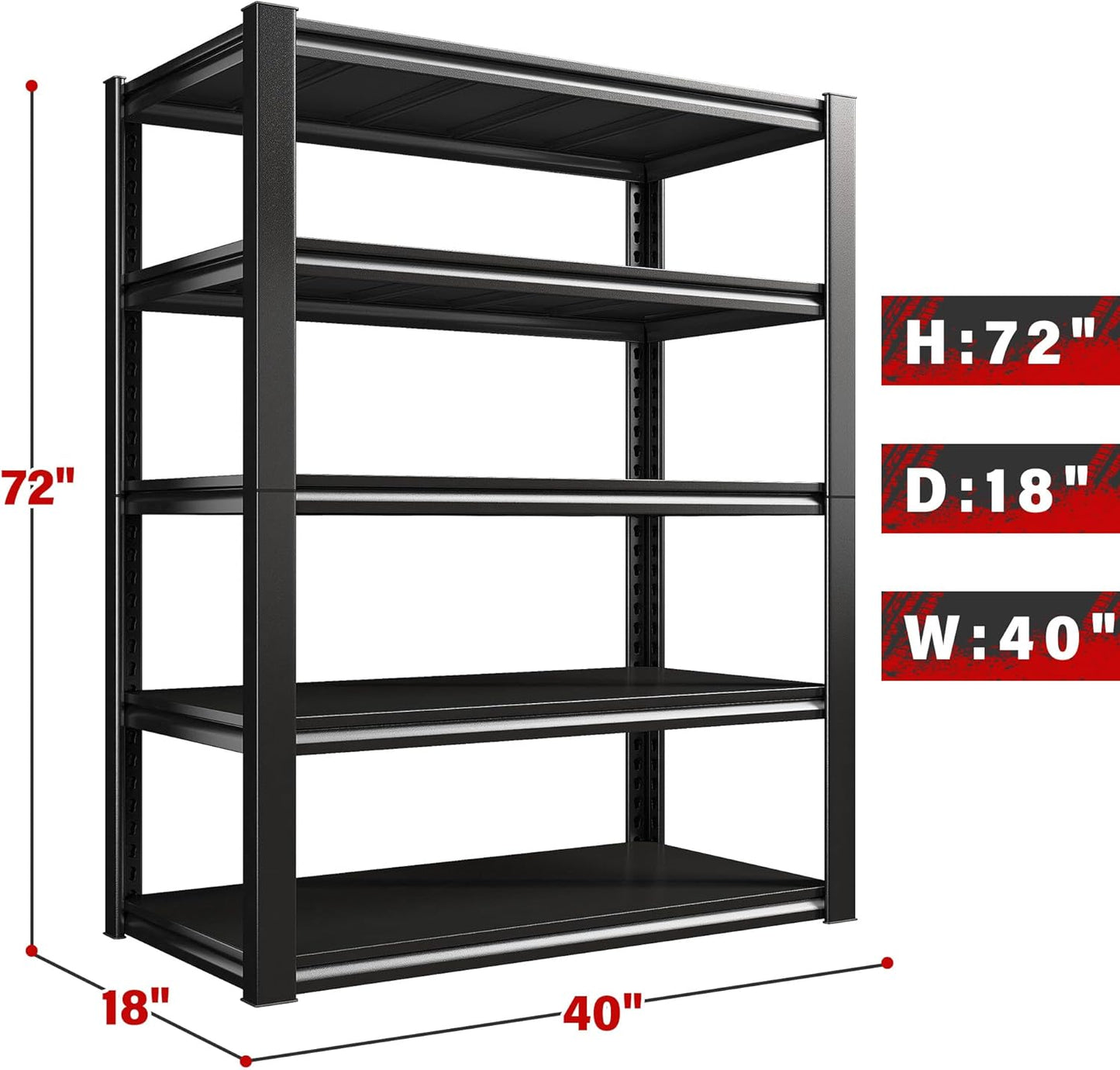 REIBII 40" W Garage Shelving, Heavy Duty Storage Shelves Load 2500LBS, 5-Tier Adjustable Metal Shelving, Garage Shelves for Warehouse, Pantry, Basement, 72" H x 40" W x 18" D, 2Pack