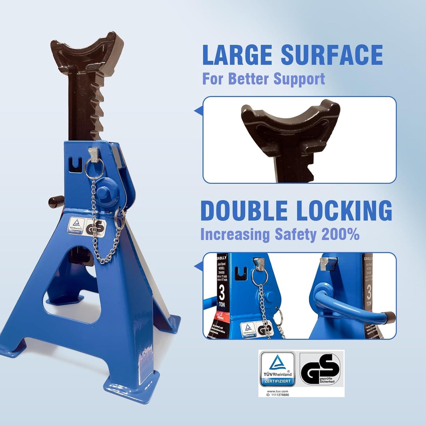 Car Jack Stands 3 Ton with Double Locking and Large Foot Base for Lifting Cars,SUVS,MPVS, Heavy Duty Steel, 6600 lb Capacity, 2 Packs