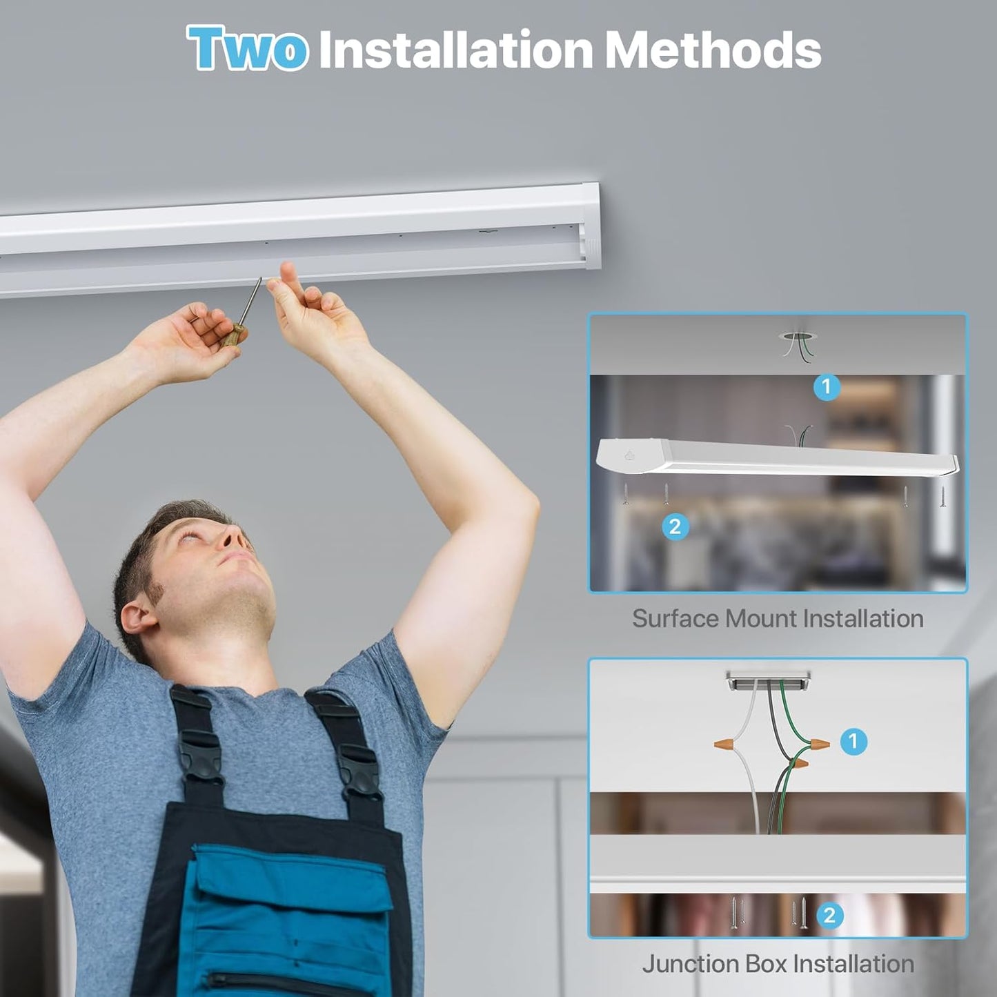 HYPERLITE 4FT LED Wraparound Light 6600LM, 60W/50W/40W, 4000K LED Shop Lights Surface Mounting，AC120V Led Ceiling Wraparound Light for Garage, Office Kitchen, Hallway, Fluorescent Replacement, 4P