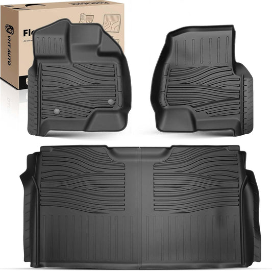 YHTAUTO Floor Mats Fit 2015-2025 Ford F-150 2022-2025 F-150 Lightning SuperCrew (Rear w/o Under-Seat Fold Flat Storage) TPE All Weather Floor Liner Car Mats, Front & 2nd Row F150 Accessories