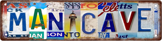 MAN CAVE Vintage Metal Tin Street Sign Bar Cafe Garage Cave Home Room Wall Bathroom Farmhouse Garden Porch Patio Decor, 16 x 4 Inch