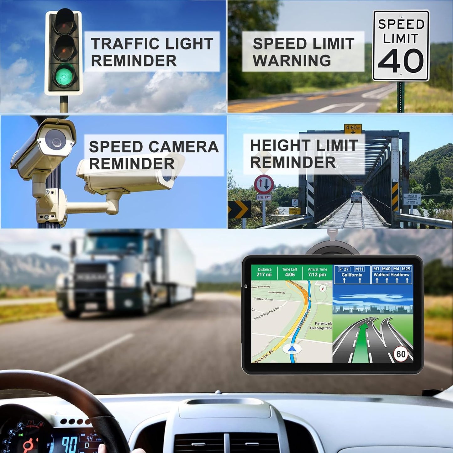 GPS Navigation for Car Truck Navigator Latest Maps 7 Inch Touch Screen Vehicle GPS Commercial Trucker Navigation Voice Speeding Warning Free Lifetime Update of World Maps