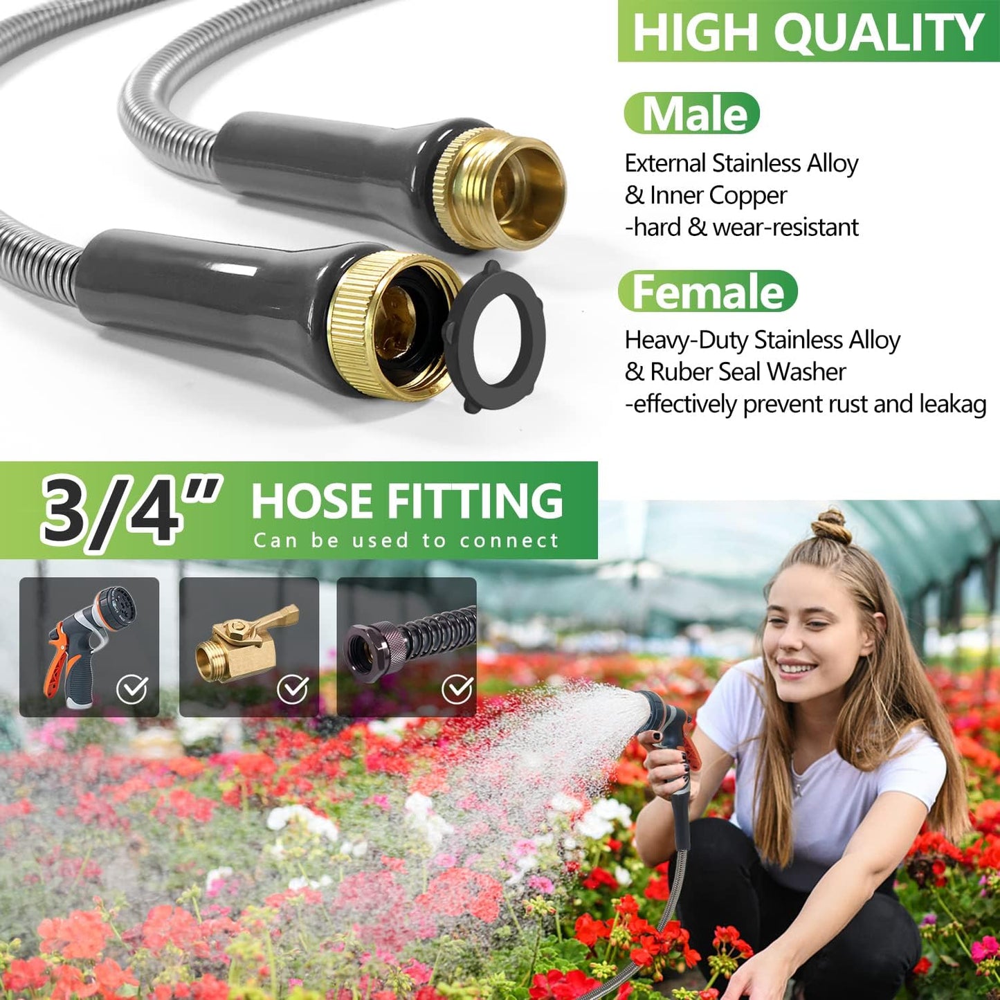 Sunfiier Short Garden Hose 5 Ft – Extension Leader Hose-304 Stainless Steel Water Hose, Flexible Small Extender Hose for Garden, Outdoor Use (5 FT)