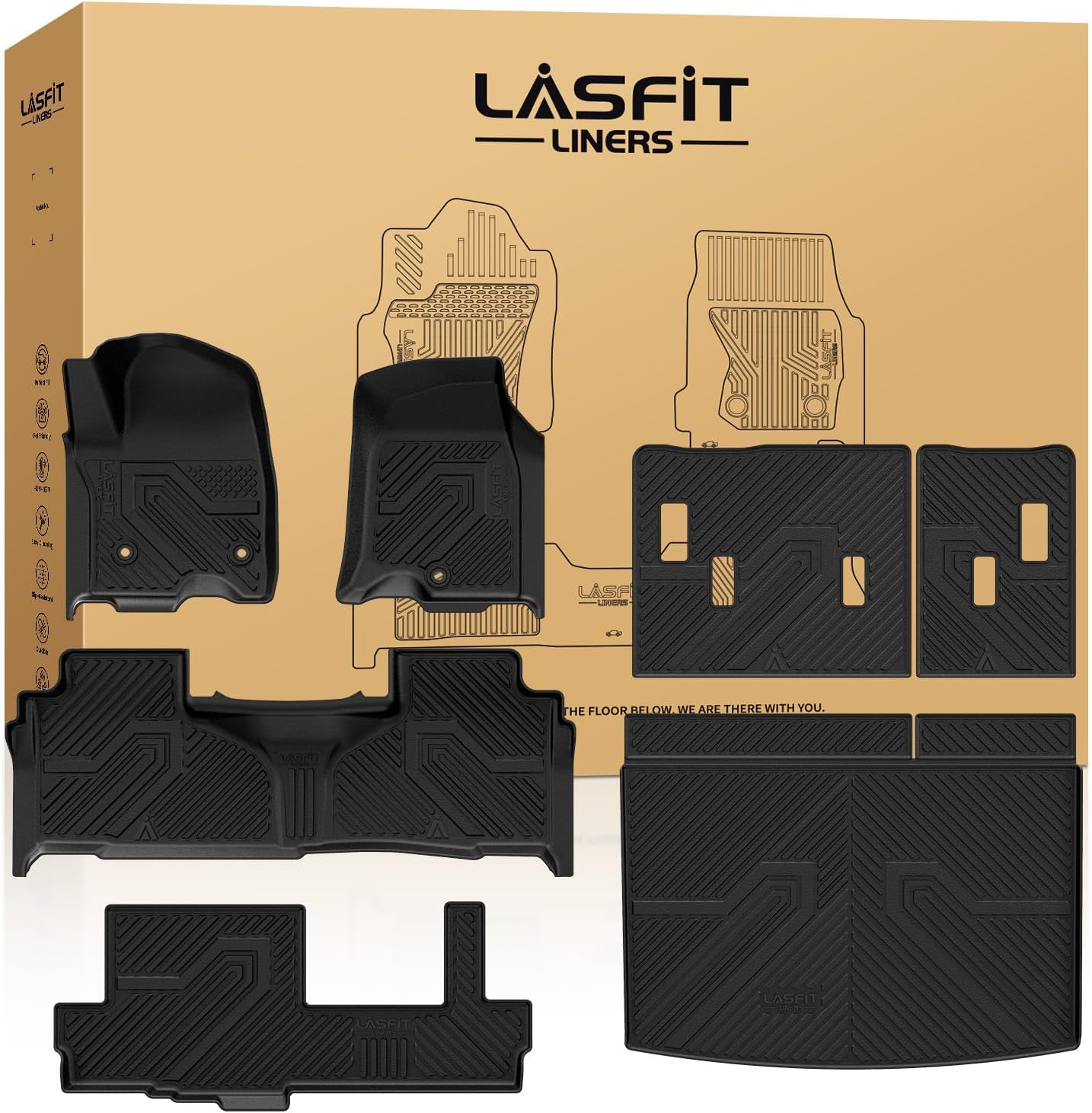 LASFIT Floor Mats 2021-2025 & Only 8 Seats (Not for 7/9 Seats) for Chevrolet Chevy Suburban/GMC Yukon XL (Only Yukon XL, Not Fit Yukon)/Cadillac Escalade ESV (Only Escalade ESV, Not Fit Escalade)