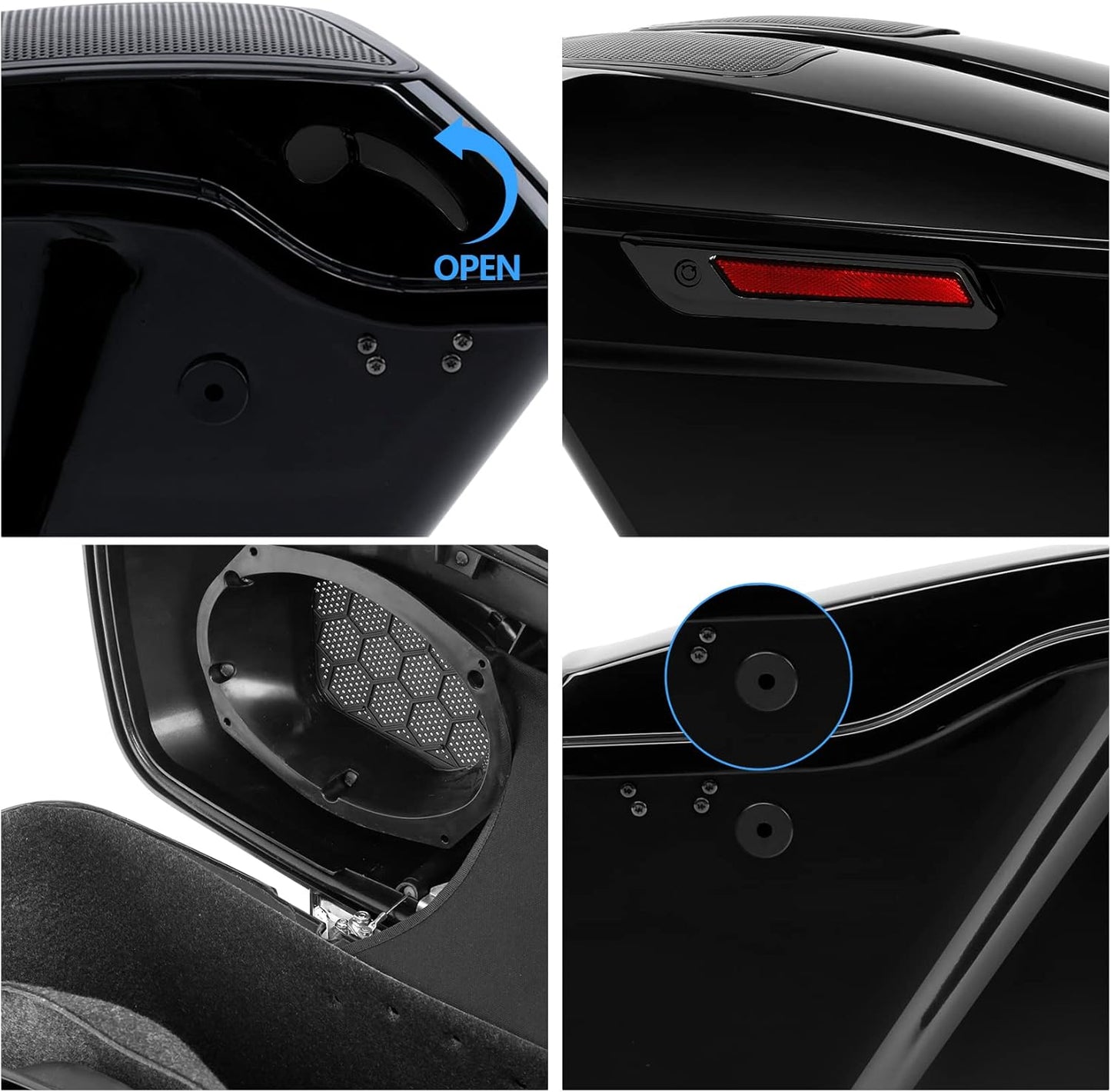 XFMT Motorcycle 5" Stretched Hard Saddlebags W/ 6 x 9 Inches Speaker Lids For Harley Touring Road King Road Glide Street Glide Electra Glide Ultra Classic 2014-2023 (Black Latches)