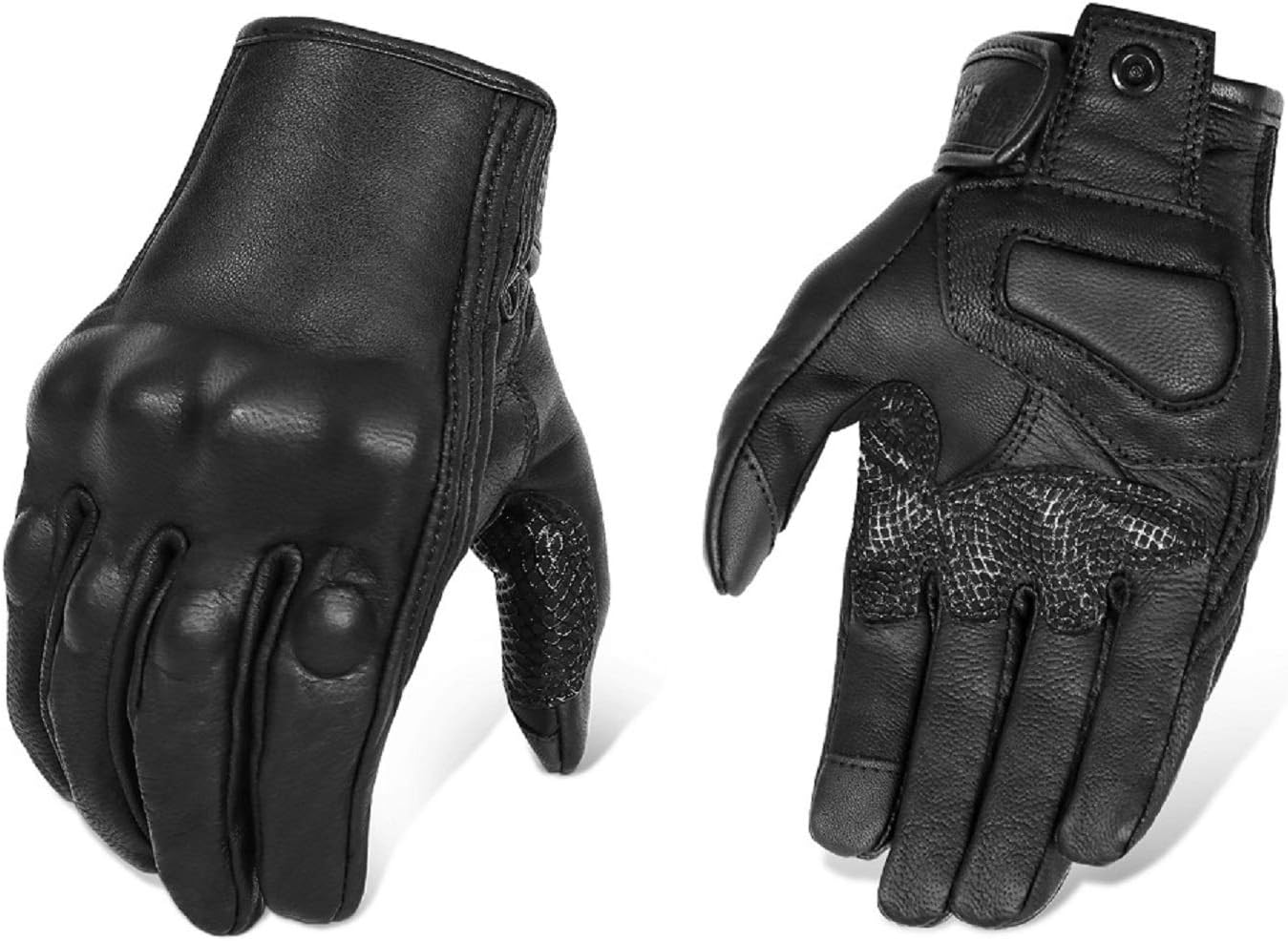 Updated Full Finger Men’s Leather Motorcycle Gloves Touchscreen & Armored Motorbike Gloves (Updated,Non-Perforated, S)