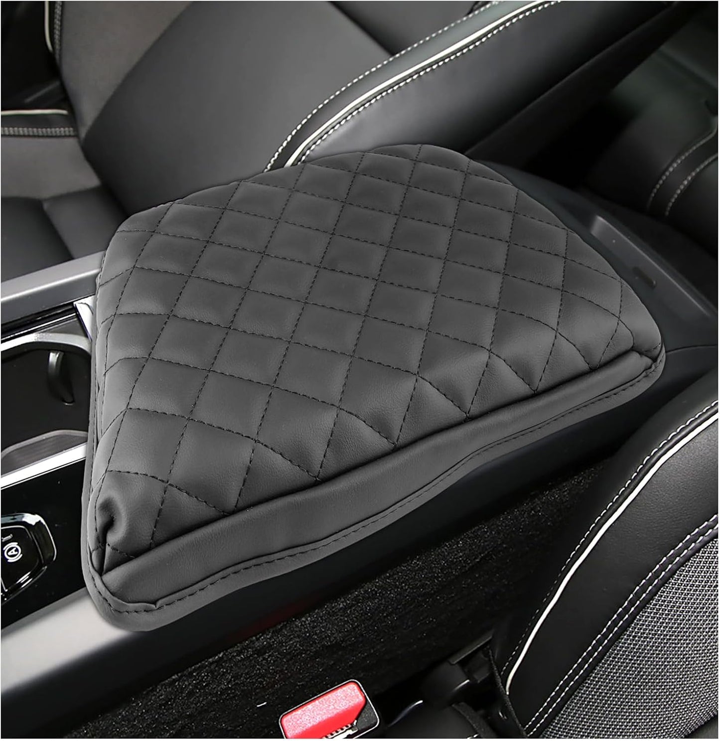 SXCY for 2025 Volvo XC60 Armrest Cover [Add Pad] for Volvo XC60 2018-2025 Accessories 2025 XC60 Center Console Cover 2025 XC60 Middle Console Cover (Black Checkered Pad)