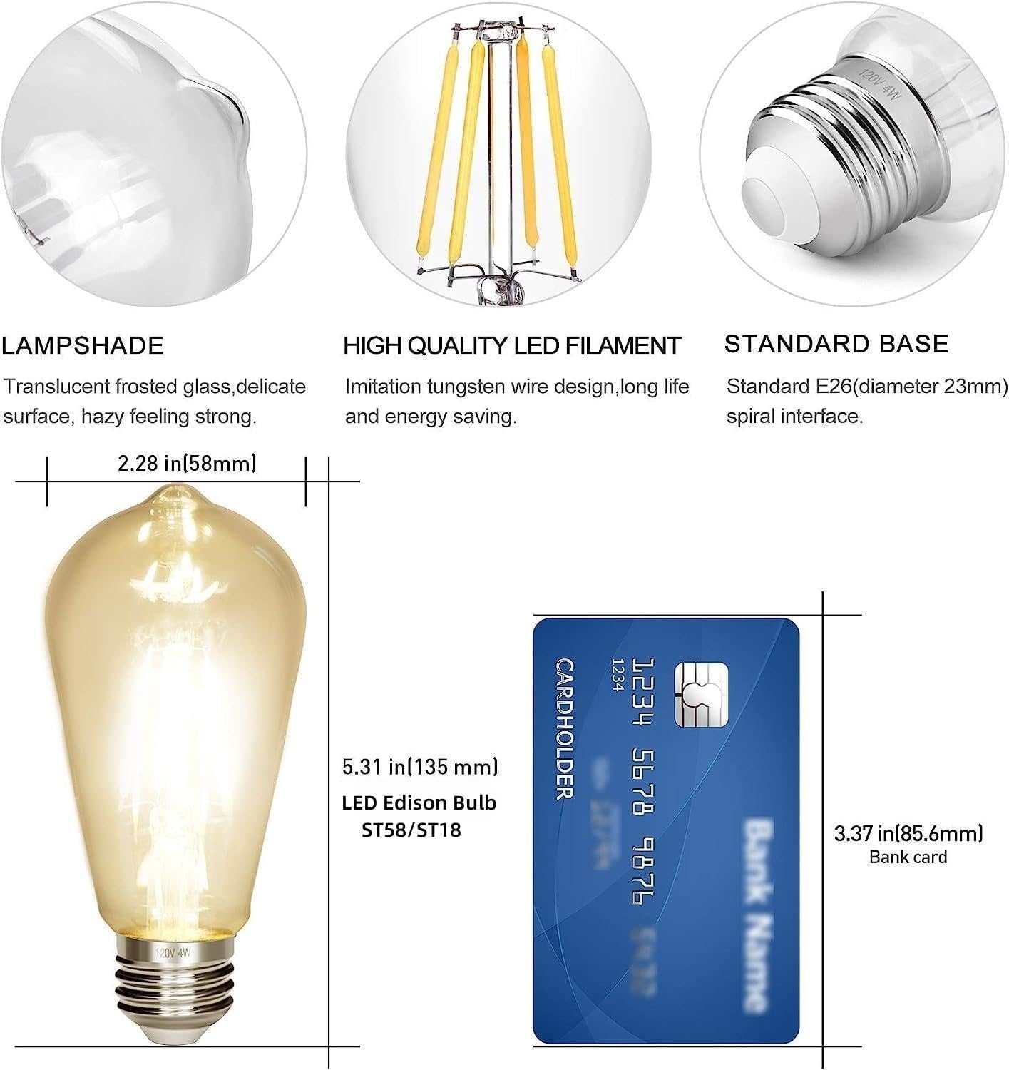LED Edison Bulb 4W,Antique 40W Vintage Edison Bulb,E26 Light Bulb Non Dimmable Led Bulb 450 Lumens 2700K Warm White,Pack of 12