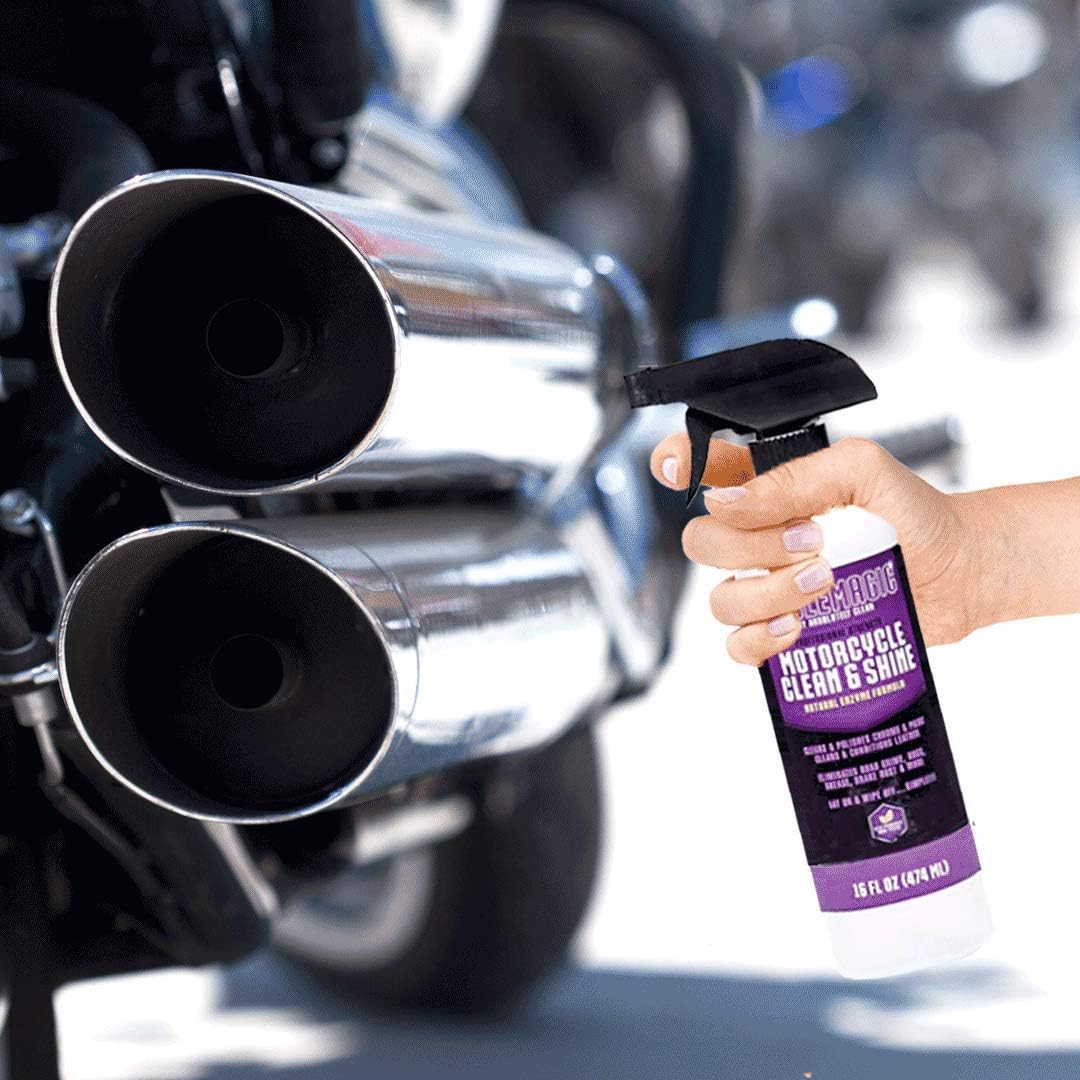 CycleMagic Motorcycle Clean and Shine Motorcycle Cleaner & Conditioner, Chrome Cleaner, Leather Cleaner, Paint | Eliminates Grime, Brake Cleaner, Dirt & Debris (32oz Spray Bottle (Save 25%))