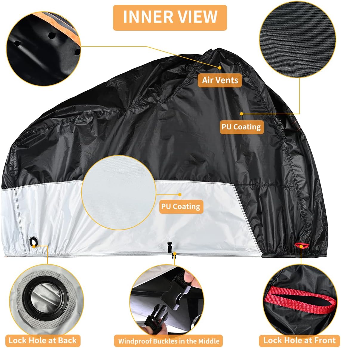Motorcycle Cover Waterproof Outdoor, Coverado All Weather Protection Motorbike Cover with Lockholes and Night Reflector, Universal Fit for Harley Davidsion Yamaha Honda Suzuki etc (up to 111" Motors)
