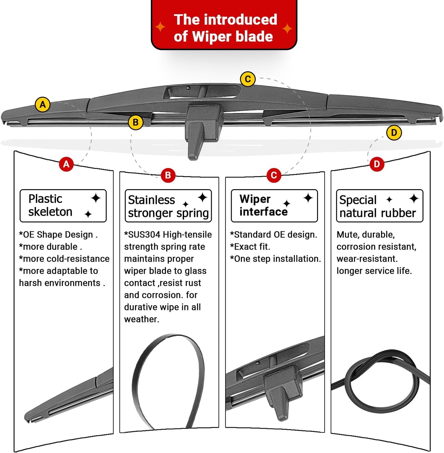 Windshield Wiper Blade Set Replacement for 2009-2015 Honda Pilot Original Equipment Replacement Front Rear Wiper Blades - 22"/21"/14" (Pack of 3)