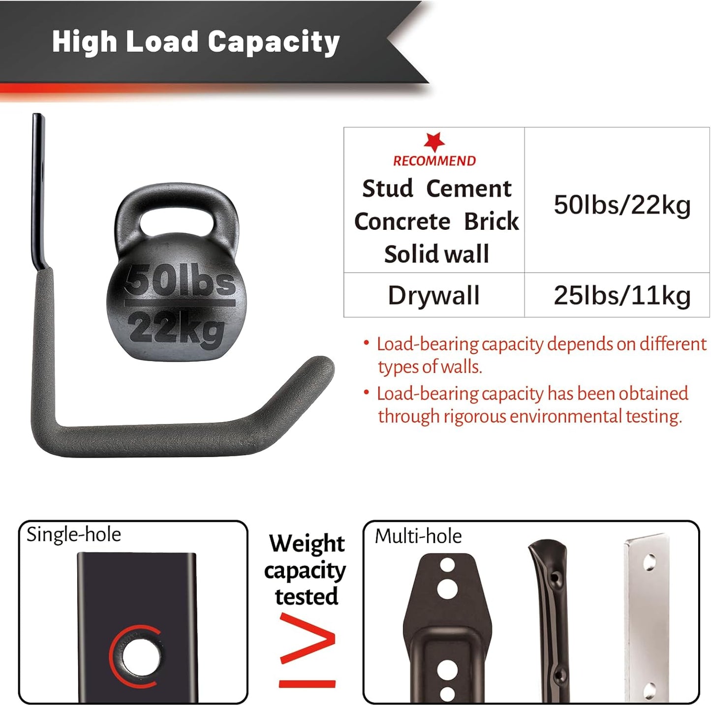 Garage Hooks for Hanging Heavy Duty, Ladder Hooks for Garage Wall Hanger, Metal J Utility Hooks, Shovel Holder Wall Mount Hooks, Garden Tool Organizer Storage for Helmet, Backpack-6Pack