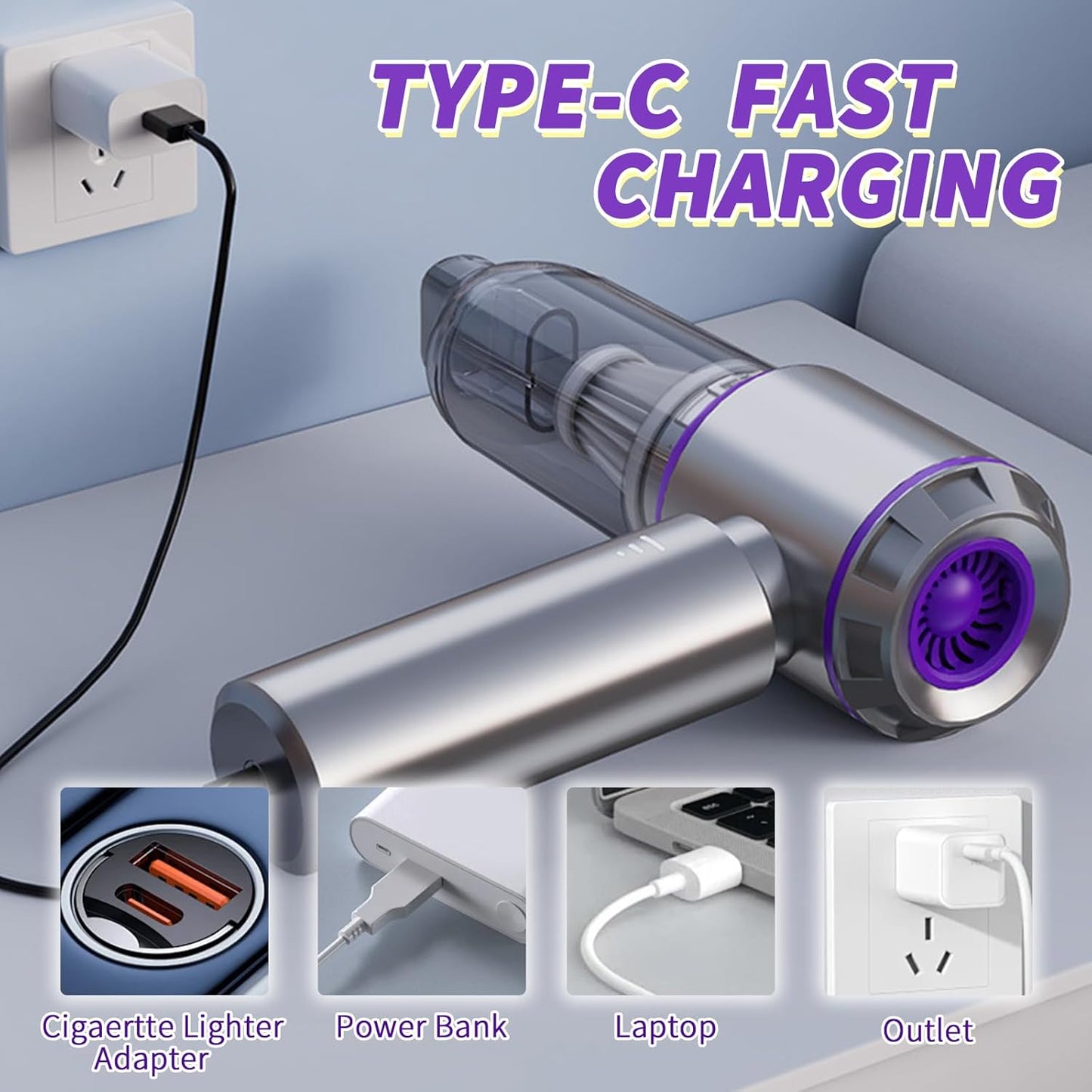 Handheld Car Vacuum Cleaner Cordless,21000Pa High Power Hand Held 3-Speed Adjustment and Multi-Nozzles Cleaner for Car, Home, Office, Pet Hair