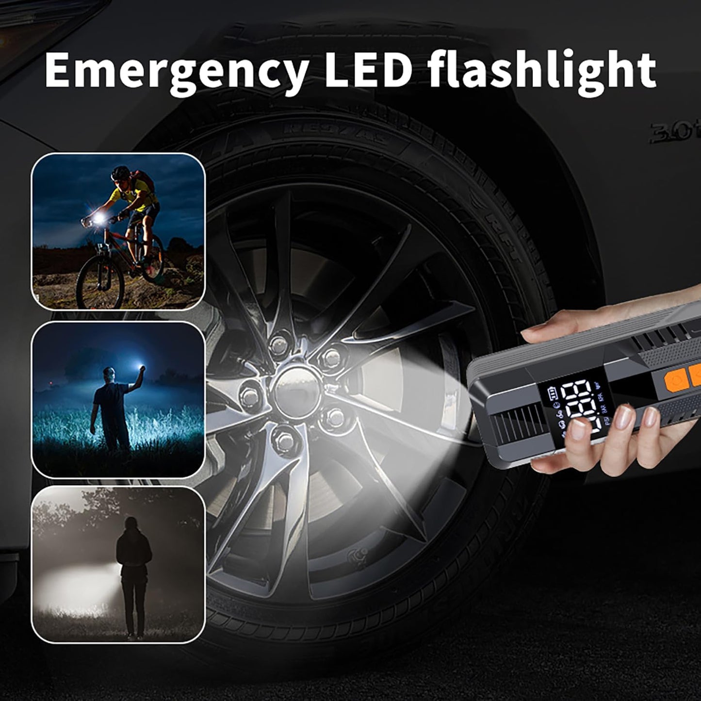 Tire Inflator Portable Air Compressor, 150 PSI Air Pump for Car Tires, 6000mAh Battery (P108-150PSI-LED)