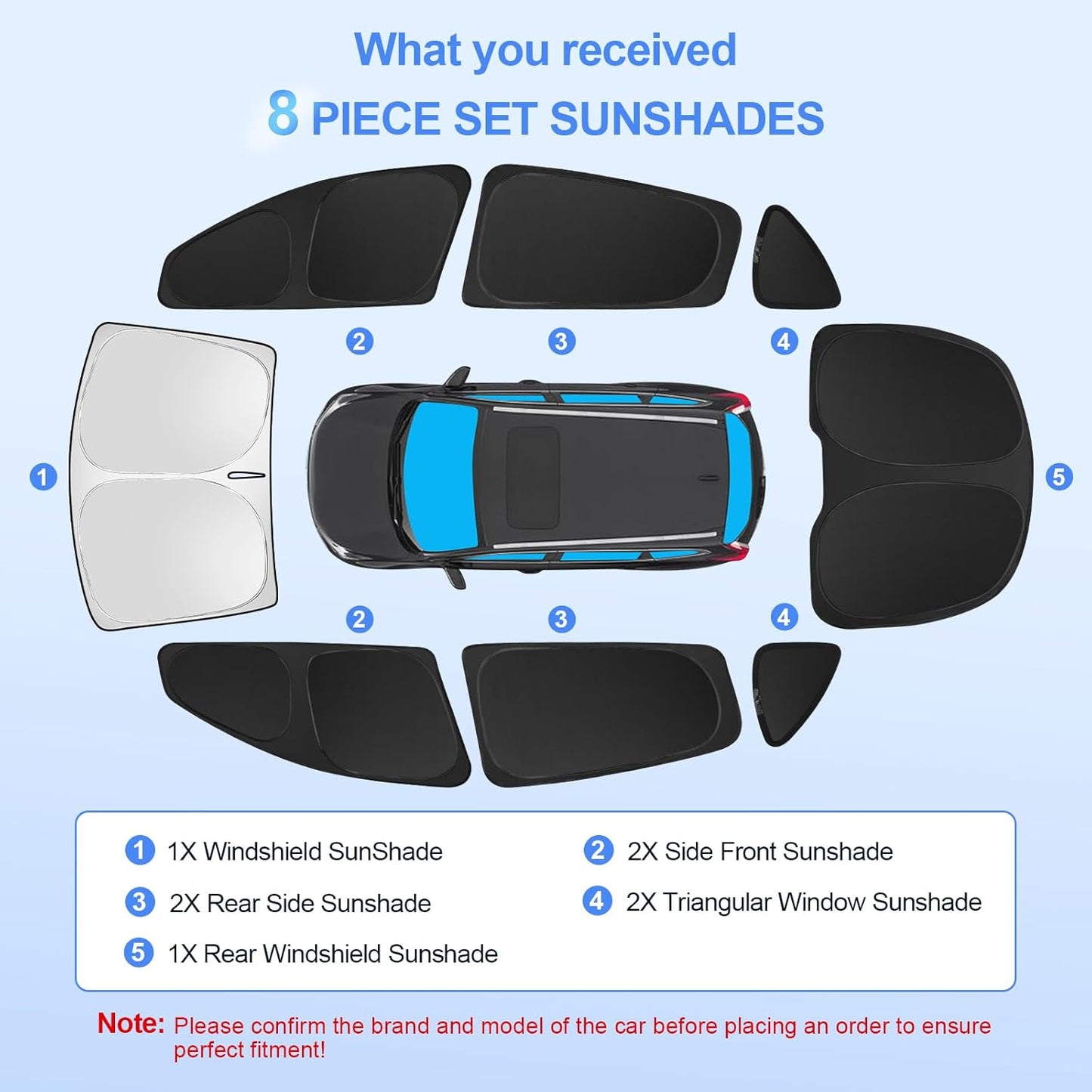 8pcs Car Window Shades for Tesla Model Y 2020-Present Accessories,Windshield Side Rear Full Sunshade,Sun Visor UV Blocking, Privacy Protection and Blackout for Camping Outdoor