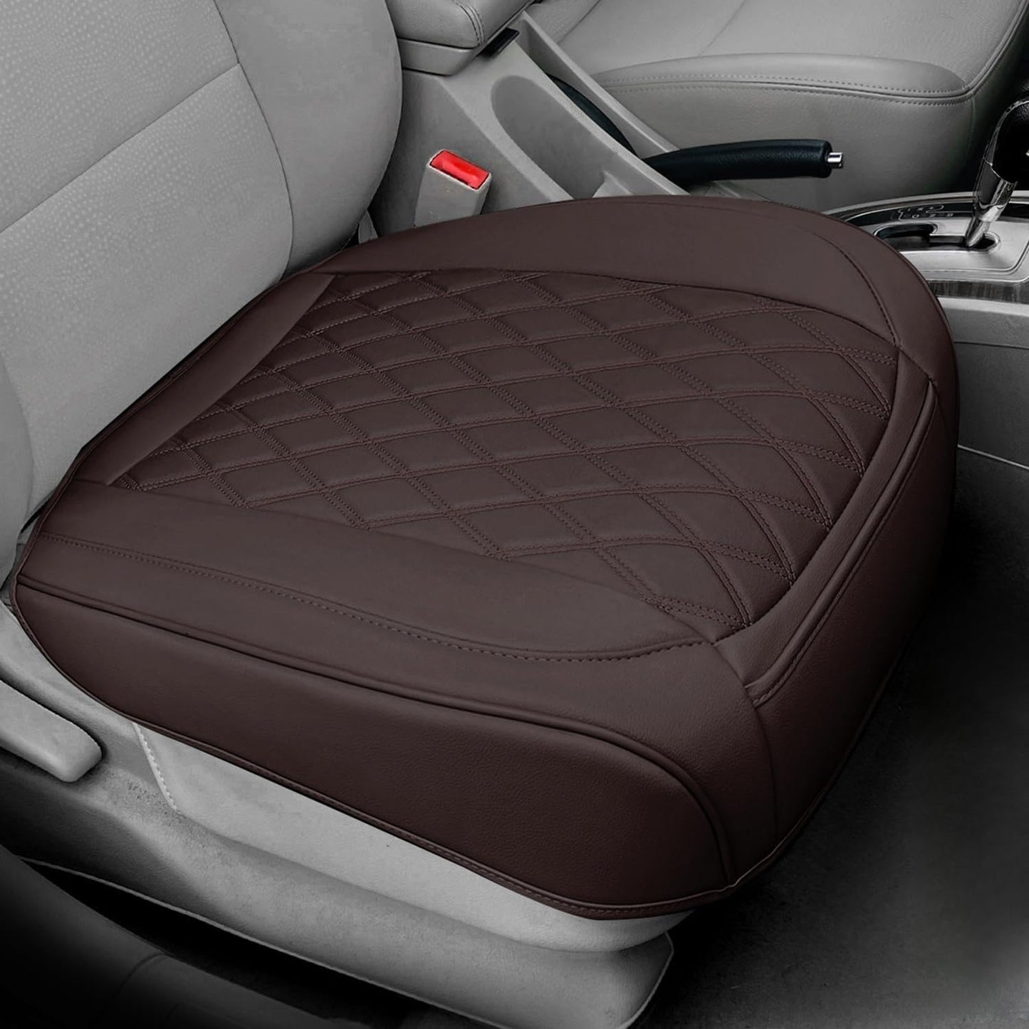 1 Pack Leather Front Car Seat Cover Bottom Car Seat, Anti-Slip and Full Wrap Driver Car Seat Protectors, Luxury Waterproof Bottom Auto Seat Cushion Pad Mat for Most Vehicles(Coffee)