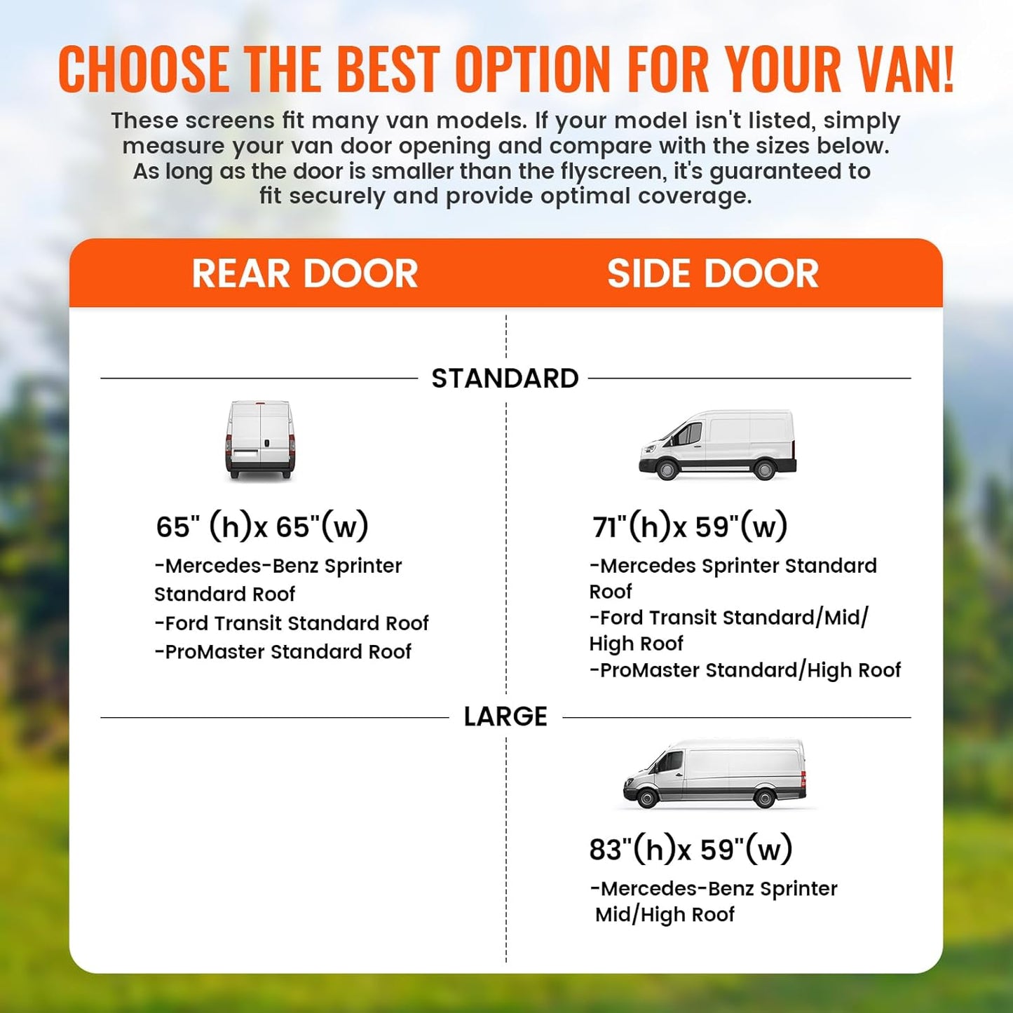 71''H x 59''W Van Bug Screen Side Door Sliding Door Window Covers with Magnetic Closure Car Window Screens for Camping Fits Mercedes Sprinter Ford Transit and RAM Promaster