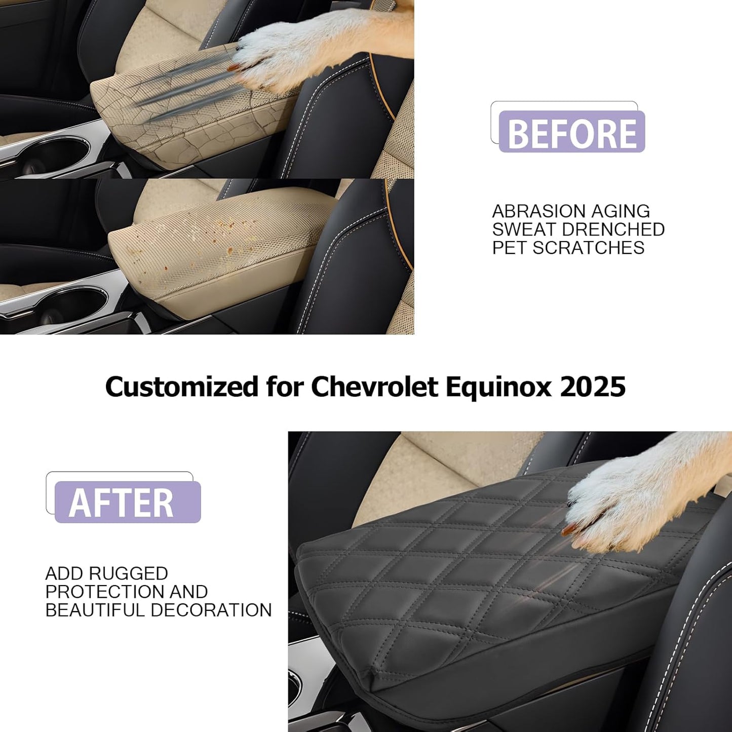 LUWU Center Console Cover Compatible with 2025 Chevrolet Equinox Accessories 2025 Equinox Armrest Cover Center Console Pad 2025 Equinox LT, ACTIV, RS Armrest Console Cover Soft Leather (Black C)