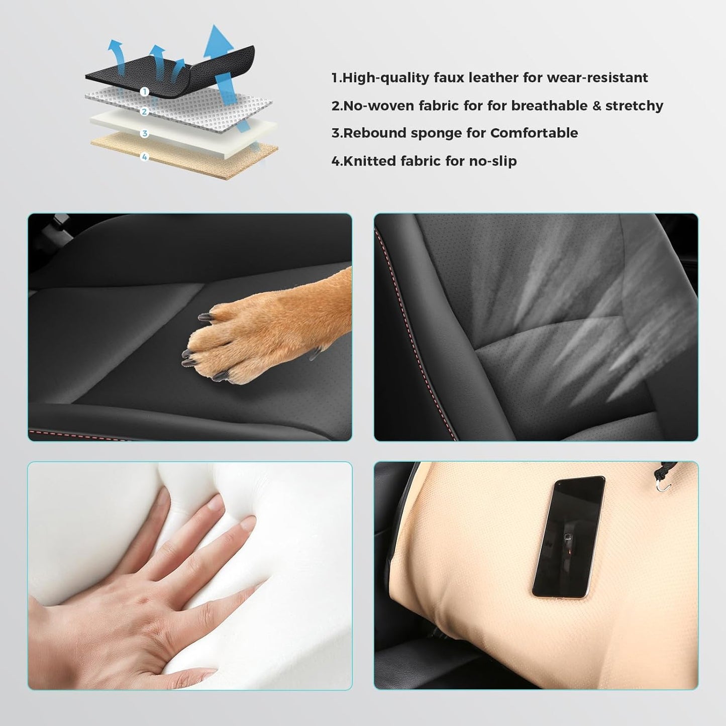 Custom Fit for Honda Pilot Seat Covers, Car Seat Protectors Full Set for Pilot LX EX 2016 2017 2018 2019 2020 2021 2022-8 Seats, Faux Leather, Black Red