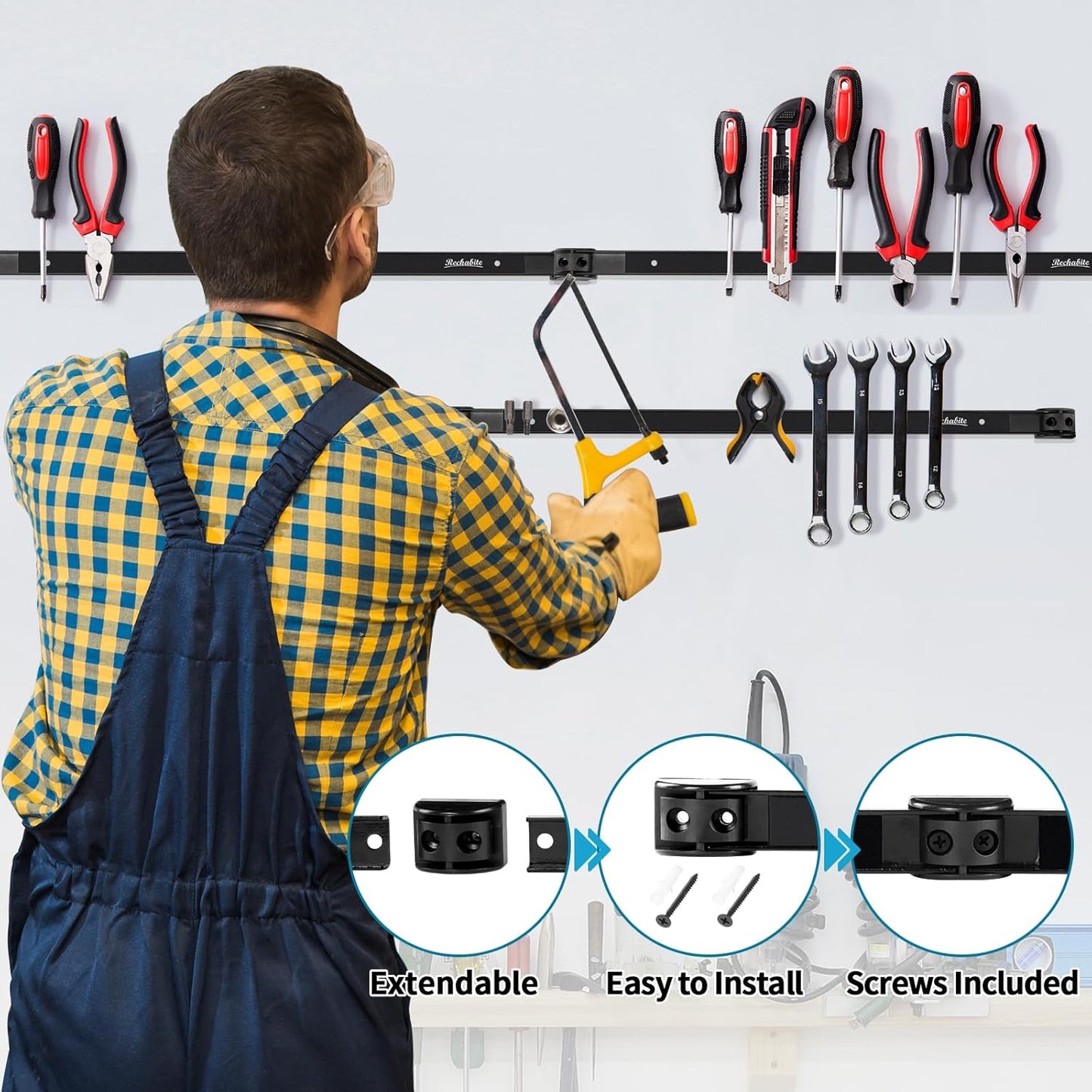 6 Pieces 18" Magnetic Tool Holder Strip, Black Magnet Bar, Metal Tool Organizer Rack for Garage Organization, Easy To Install in Workshop, Mounting Screws Included