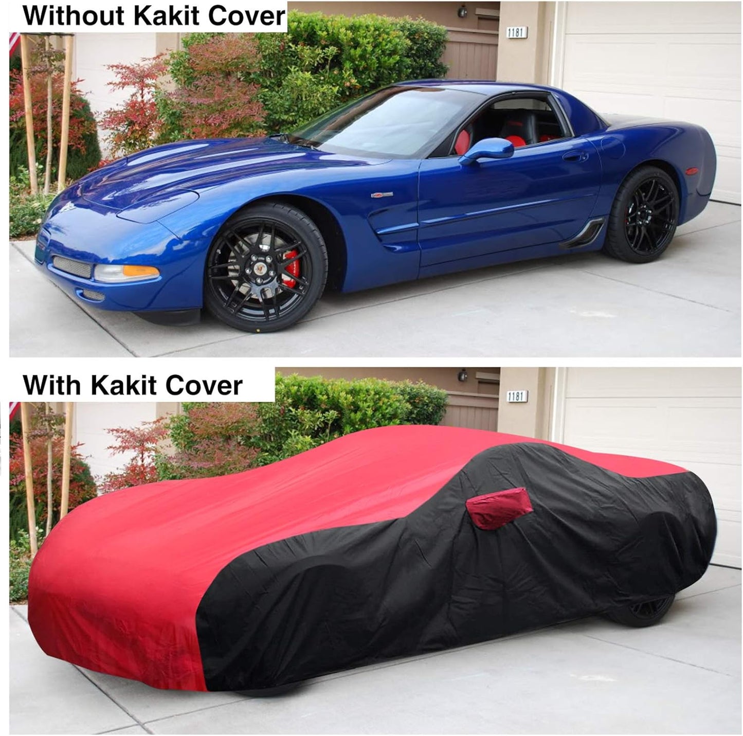 KAKIT Waterproof Car Cover Custom Fit for 1996-2004 C5 Stingray, UV Resistant Fade-Proof Cover for Chevy Corvette, Indoor & Outdoor Use (Red & Black Combo)