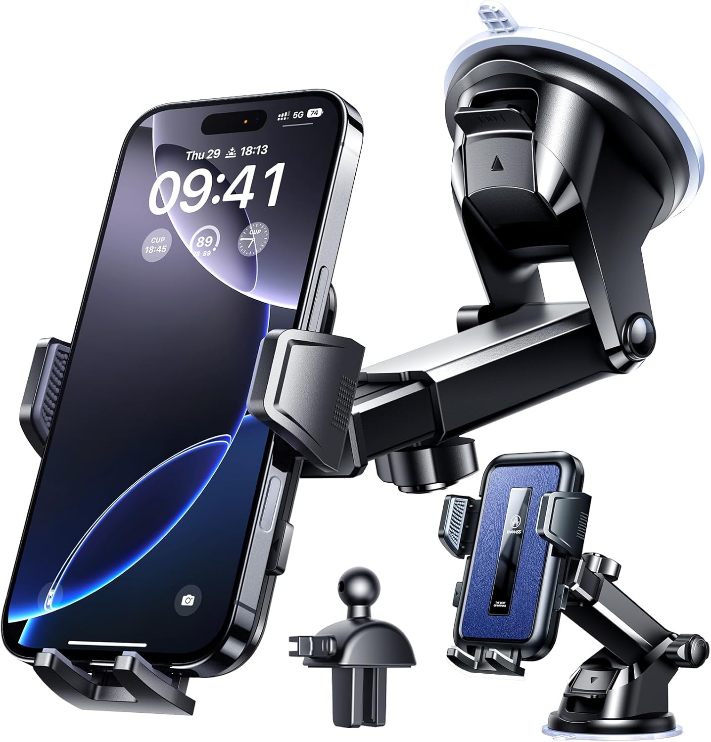 VANMASS 2025 True Upgraded Car Phone Holder, [85+ LBS Strongest Suction] Patent Safety Cell Phone Mount Windshield Dashboard Vent Truck Stand Cradle for iPhone 16 Pro Max 15 14 13 Android, Matt Blue