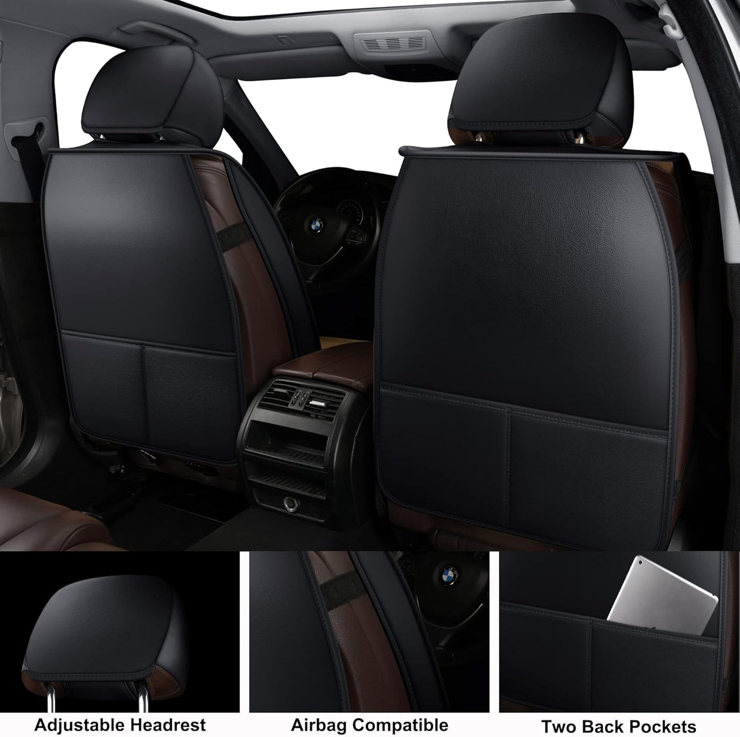 LINGVIDO Car Seat Covers,Breathable and Waterproof Faux Leather Automotive Seat Covers for Cars SUV Pick-up Truck Sedan(Front Seat,Black GrayLine)