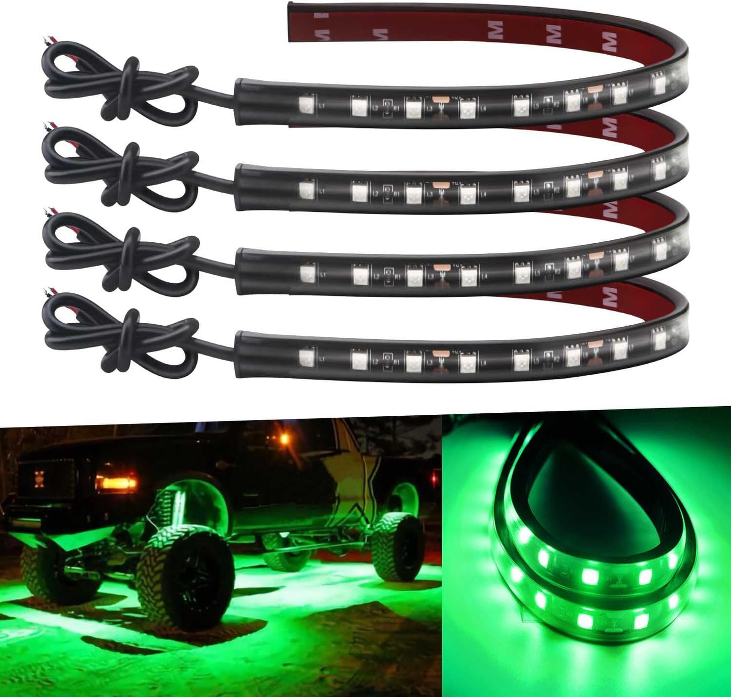12V Led Light Strip 32CM Waterproof Green Led Strip Lights for Cars Motorcycles Golf Cart Interior & Exterior Marine Boat 12V 5050 18SMD,Pack of 4