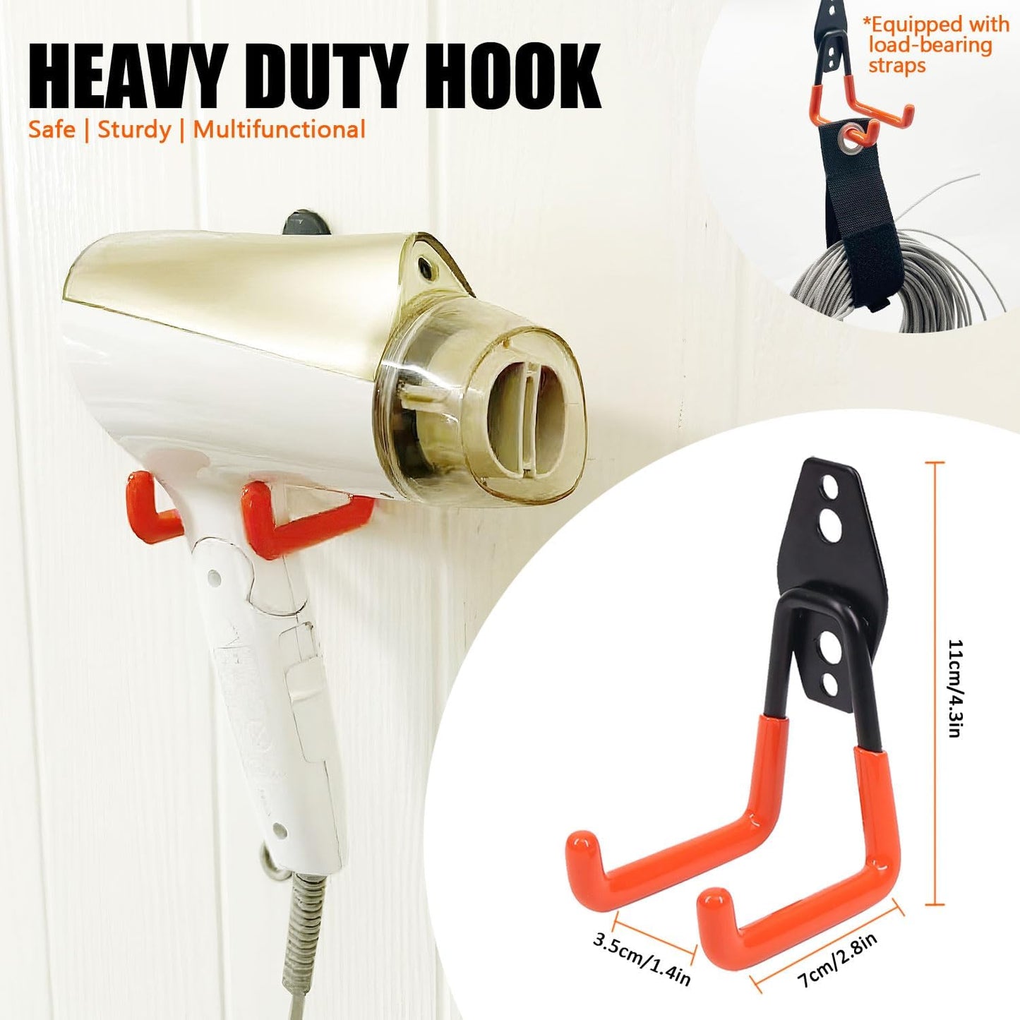 Heavy-Duty Garage Hooks -4 Pack Type small J - Anti-Slip Coated Wall-Mounted Hooks Wall Mount Storage Organizer for Hanging Power and Garden Tools, Ladders, Hose, Bikes, Ropes, Bulk Items, and More