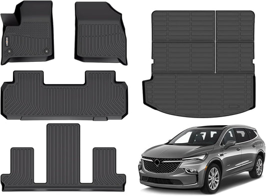 GINOWY-Floor Mats & Cargo Liner for Buick Enclave 2018-2024,TPE All Weather Protection 2024 Enclave Car Floor Mats, Non-Slip Trunk Mat Waterproof Enclave Accessories Mats,Black