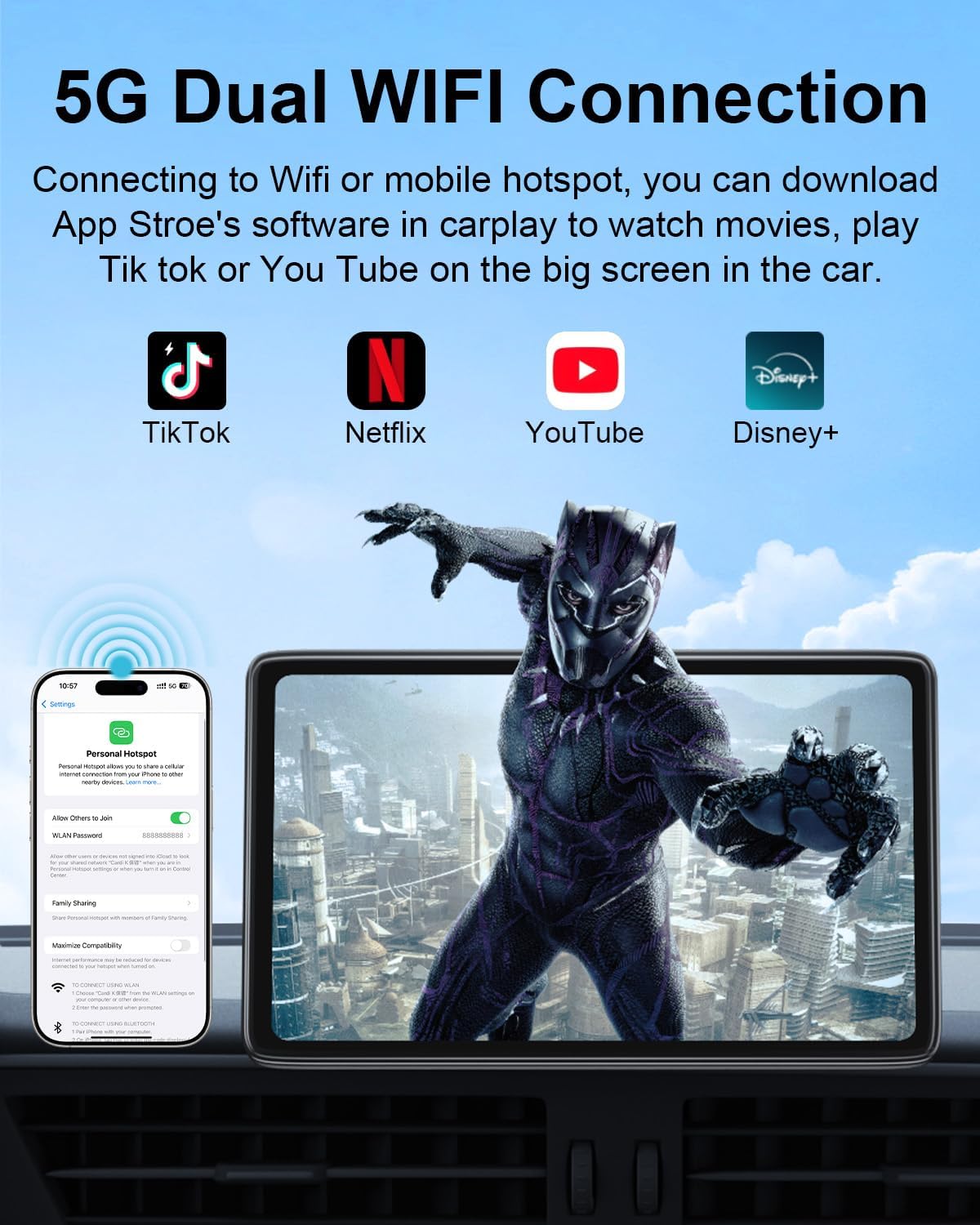 Upgraded Apple Carplay Screen for Car, 9" Wireless CarPlay & Android Auto Car Stereo Touch Screen, Car Play Supports Netflix/YouTube/TikTok, App Store, Screen Flip, GPS Navigation, Voice Control