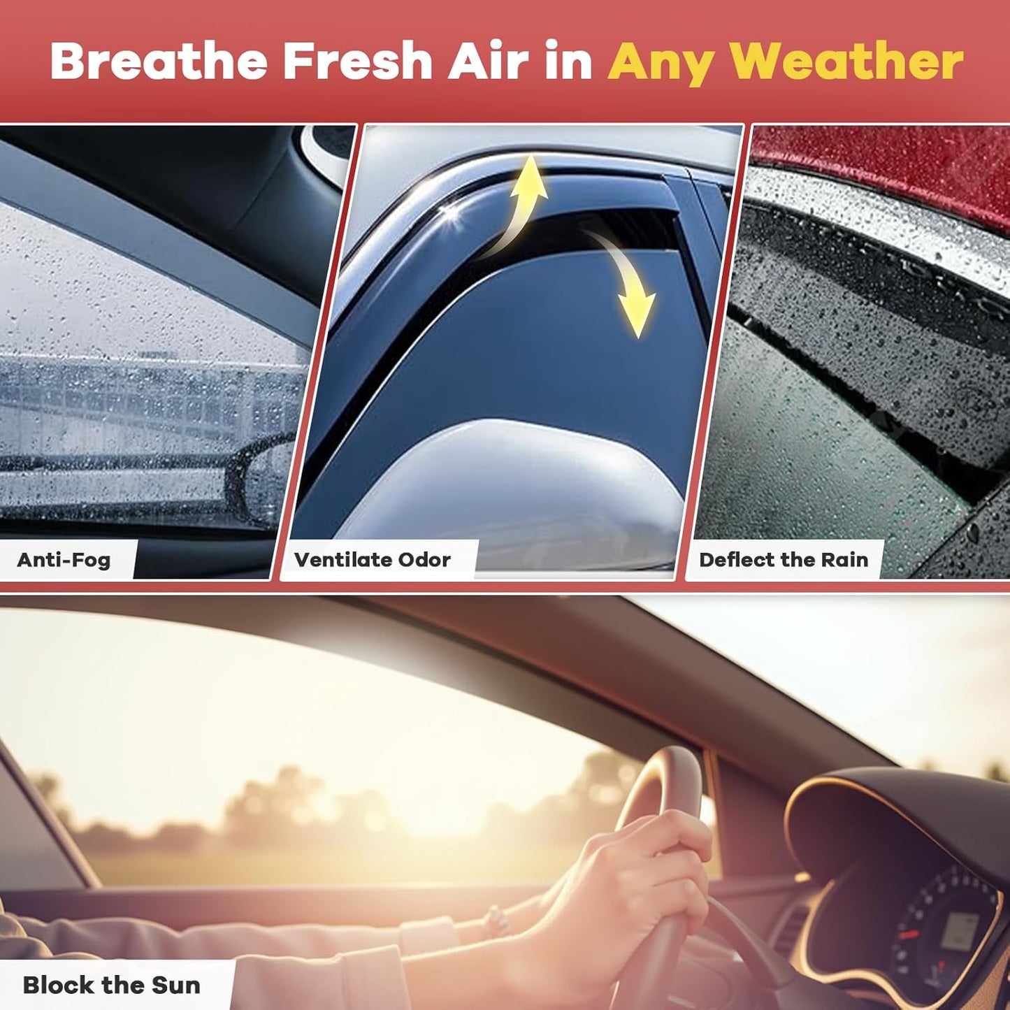 4PCS in Channel Rain Guards for Tacoma 2005-2015 Double Cab, Durable Side Wind Deflectors, Vent Window Visors Shades Shield, 2006 2007 2008 2009 2010 2011 2012 2013 2014