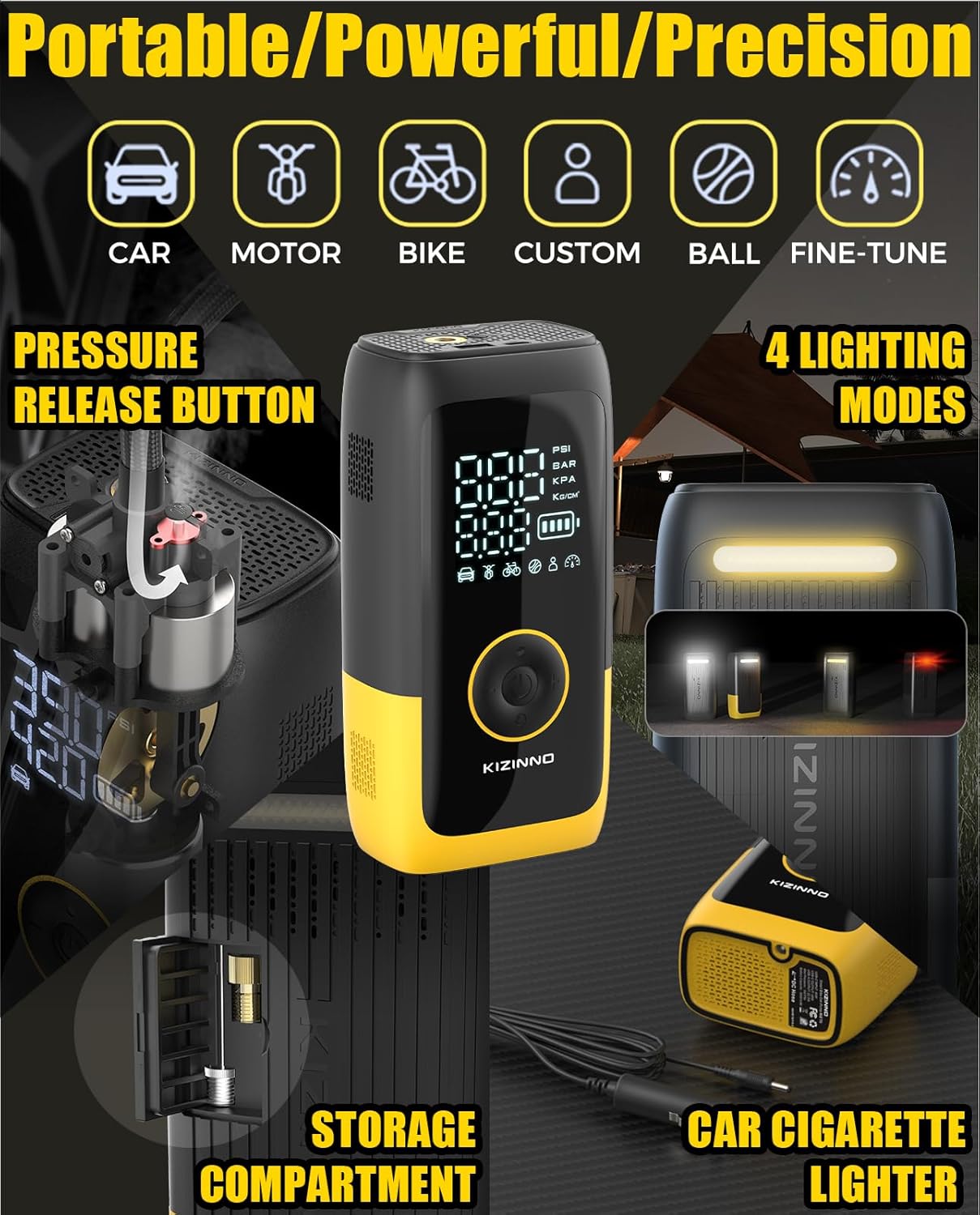 Tire Inflator Portable Air Compressor, Ultra Fast Dual-Cylinder Air Pump for [Pickup & Large Car Tires] with Fine-Tune Mode, Pressure Gauge, 12000mAh&45W Fast Charge fits MPV, SUV, Cars, Motor