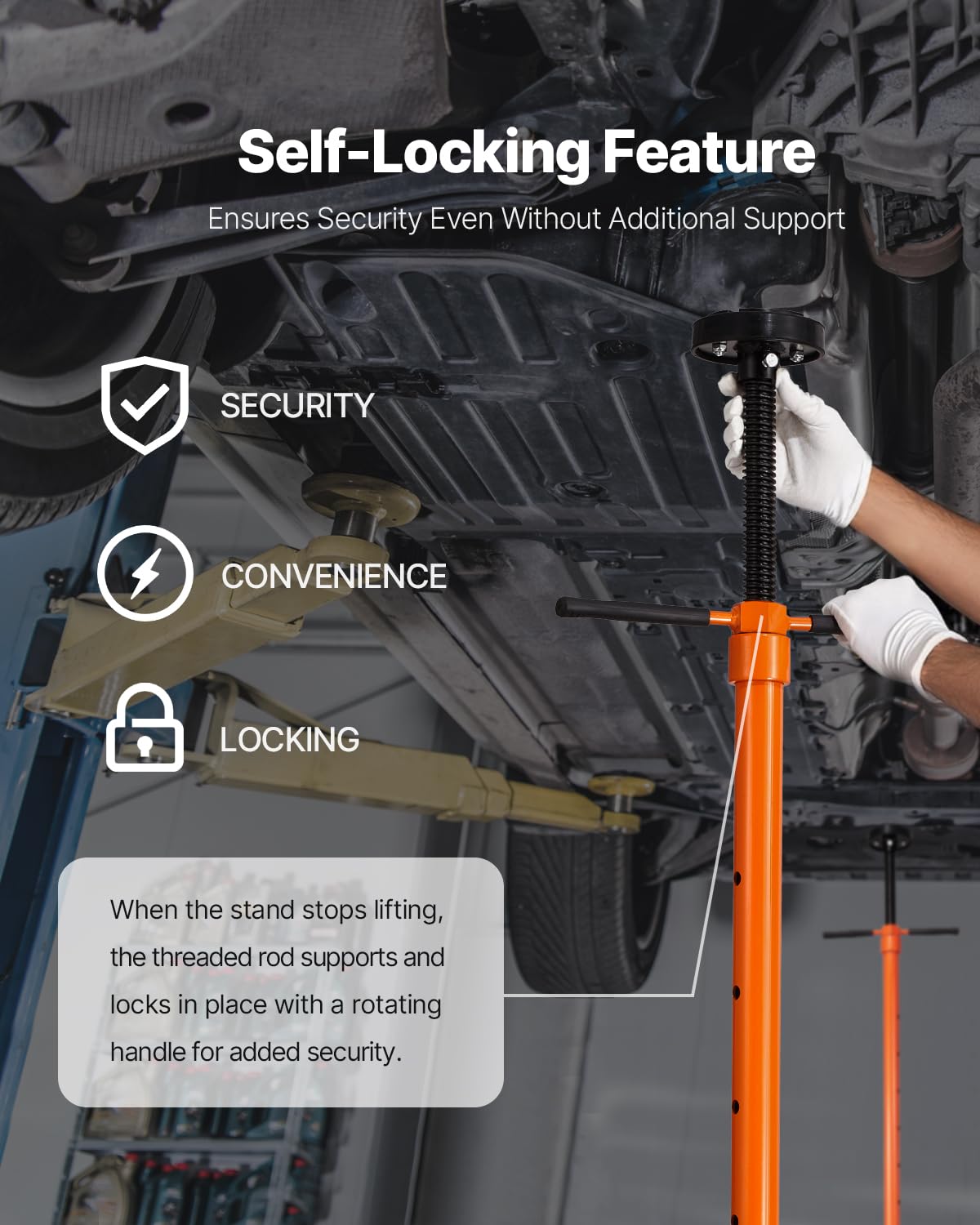 VEVOR Underhoist Support Stand, 3/4 Ton Capacity Under Hoist Jack Stand, Lifting from 38.4 to 75.4 in, Bearing Mounted Spin Handle, Self-Locking Threaded Screw, Two Wheels, Support Vehicle Components