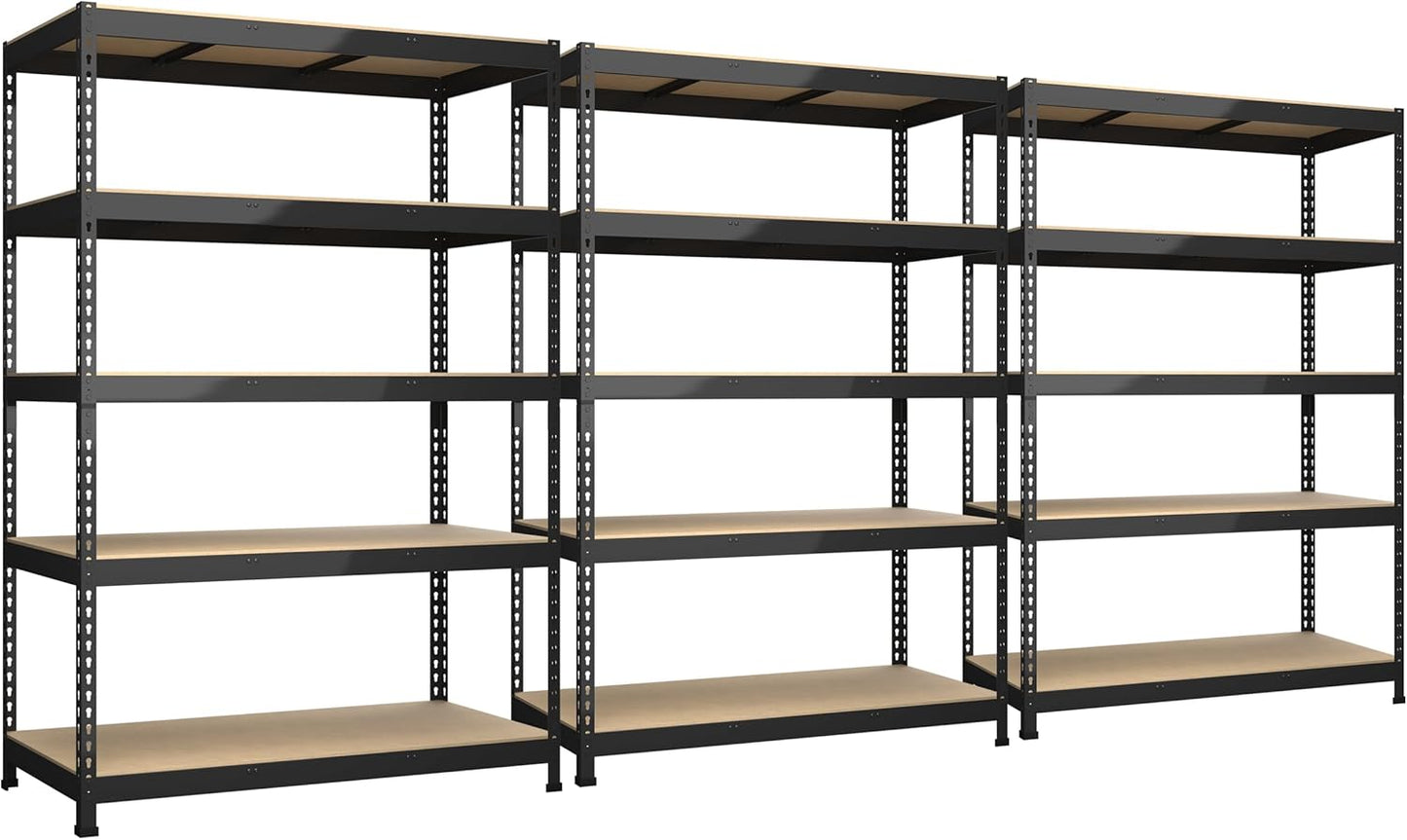 3 Packs 48" W x 24" D x 72" H Adjustable Garage Storage Shelves - 5-Shelf Heavy Duty Shelving Unit, Metal Utility Storage Organizer Racks for Warehouse Pantry Closet Kitchen, Black