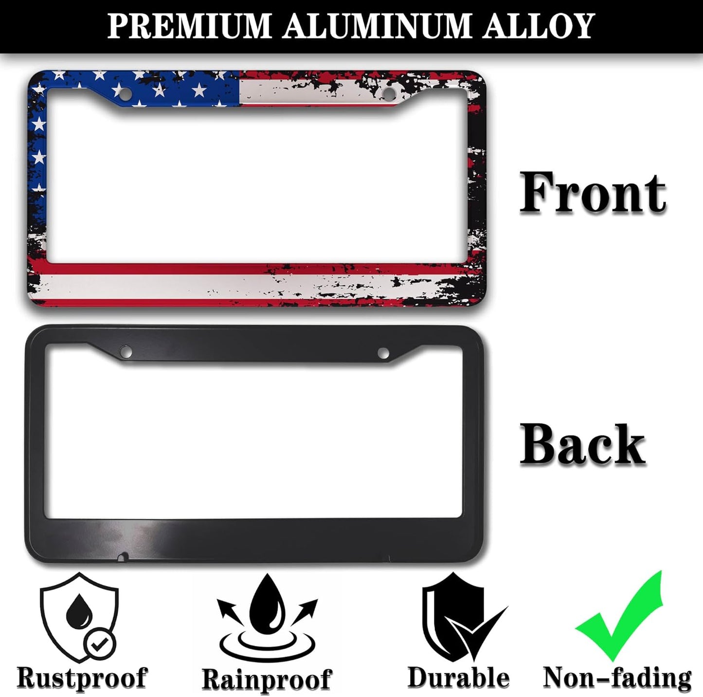 License Plate Cover Multicolor License Plate Frames Patriotic USA American Flag Aluminum Metal Car Accessory 2 Pack with Screw Covers Set