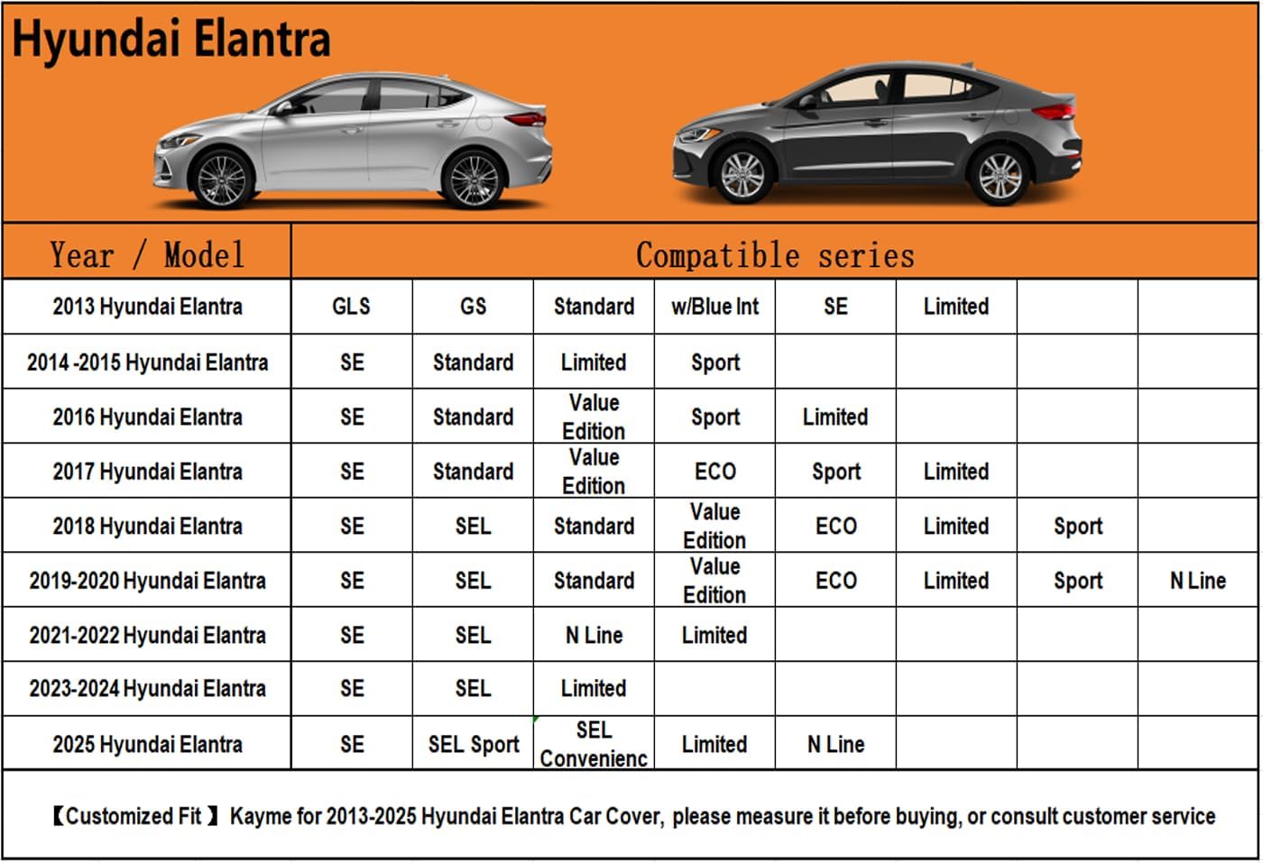 Kayme 6 Layers Car Cover Custom Fit for Hyundai Elantra (2006-2025) Waterproof All Weather for Automobiles, Outdoor Full Cover Rain Sun UV Protection.Silver