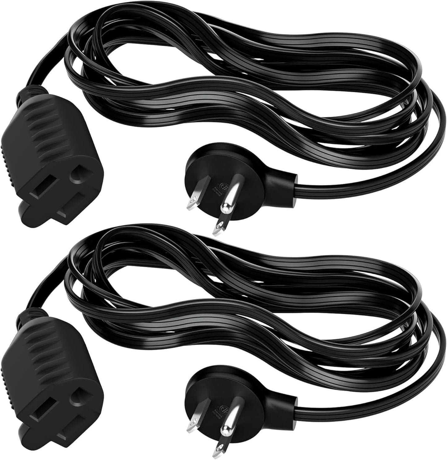 Elecan Flat Plug Extension Cord 2 Ft 2 Pack with Slim Space-Saving Plug Design, Thin Flat Cable Low Profile Power Cord 3 Prong Grounded Wire, 16 Gauge 13 A/125 V-Black-ETL Certified