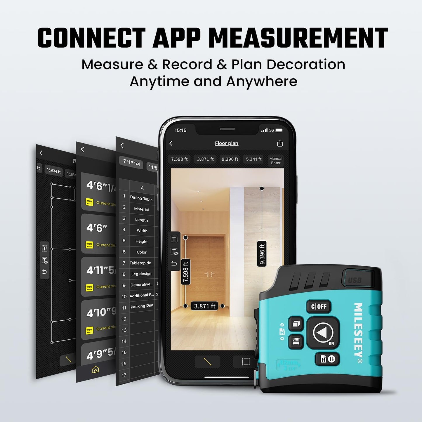 MiLESEEY DT20 Laser Tape Measure 3-in-1, 130FT Laser Distance Meter, 16FT Digital Tape Measure, Regular Tape Measure, Area Volume Measuring Pythagorean Mode, Waterproof and Rechargeable