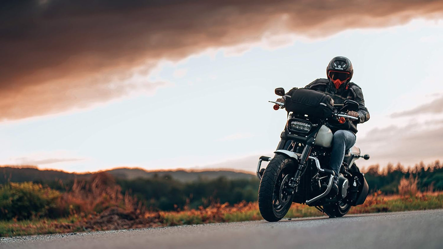 Outsider, motorcycle leather saddle bag for Harley Softail, tool bag with bottle pocket