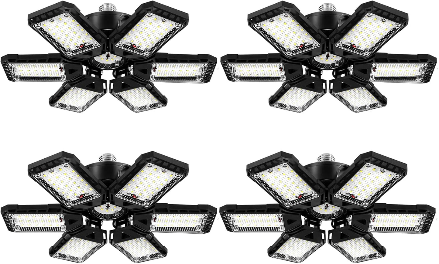 LED Garage Lights 4 Pack -180W, 18000LM 6500K Led Shop Light with 6+1 Deformable Panels, Basement Barn Light Garage Ceiling Lights, E26/E27 for Garages, Warehouse, Shop